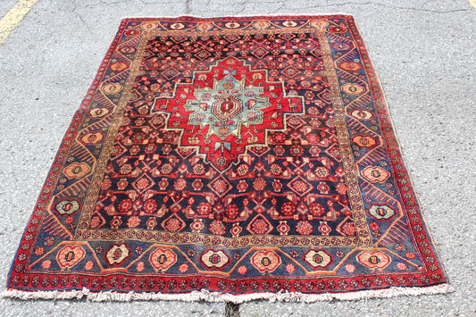 Red  4x6 Vintage Rug | Tribal Oriental Persian Rug | Kazak Bohemian Rug | Handmade Rug