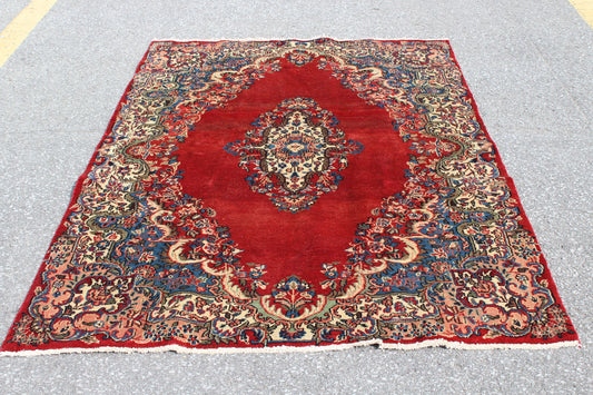 Red 5x7 Vintage Rug | Tribal Oriental Persian Rug | Kazak Bohemian Rug | Handmade Rug