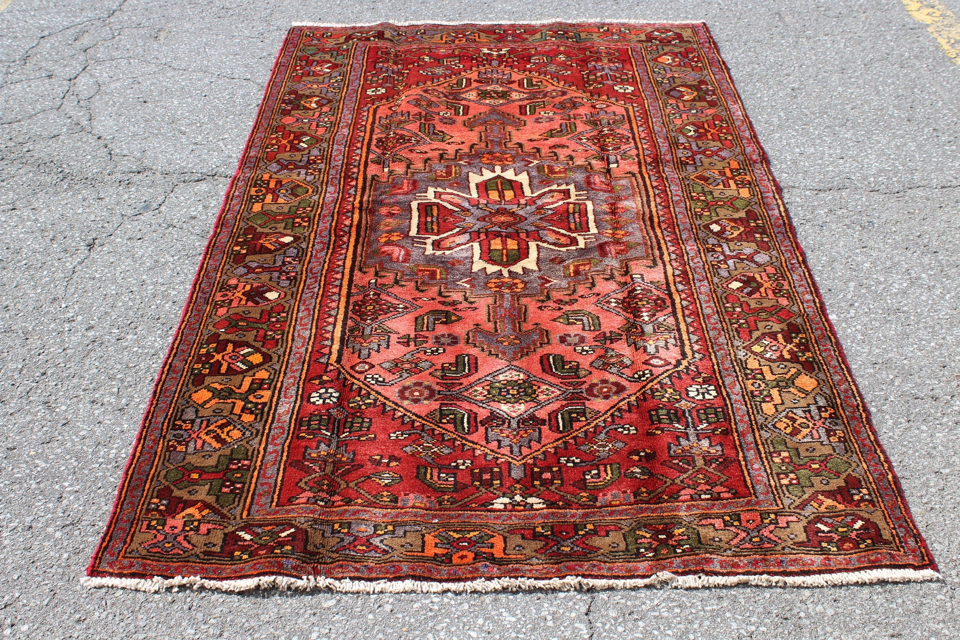 Red 4x7 Vintage Rug | Tribal Oriental Persian Rug | Kazak Bohemian Rug | Handmade Rug