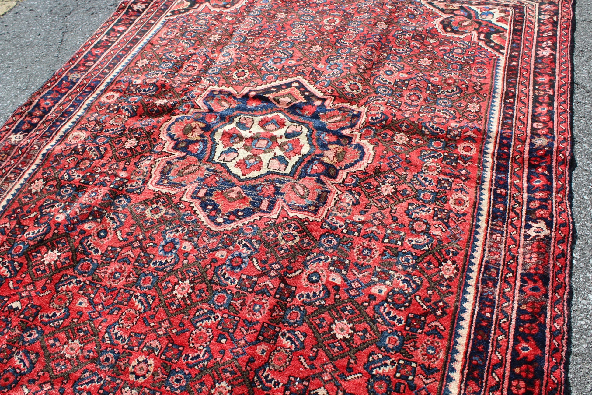 Orange Blue 5x7  Vintage Rug | Tribal Oriental Persian Rug | Kazak Bohemian Rug | Handmade Rug | One of a Kind Rug