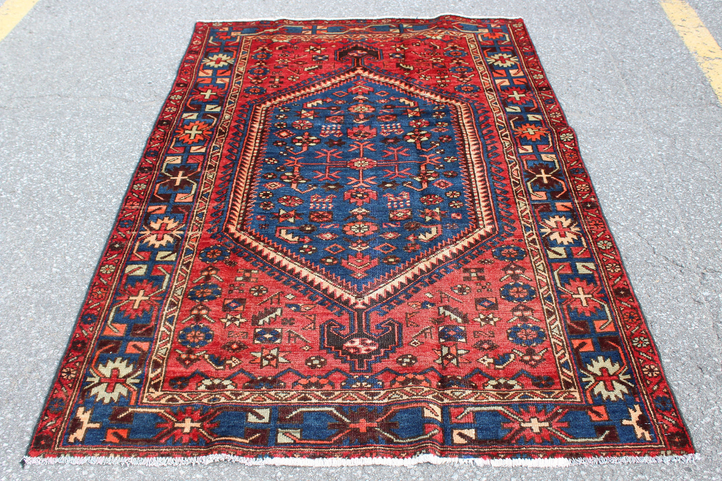 Red Blue 4x6 Vintage Rug | Tribal Oriental Persian Rug | Kazak Bohemian Rug | Handmade Rug6