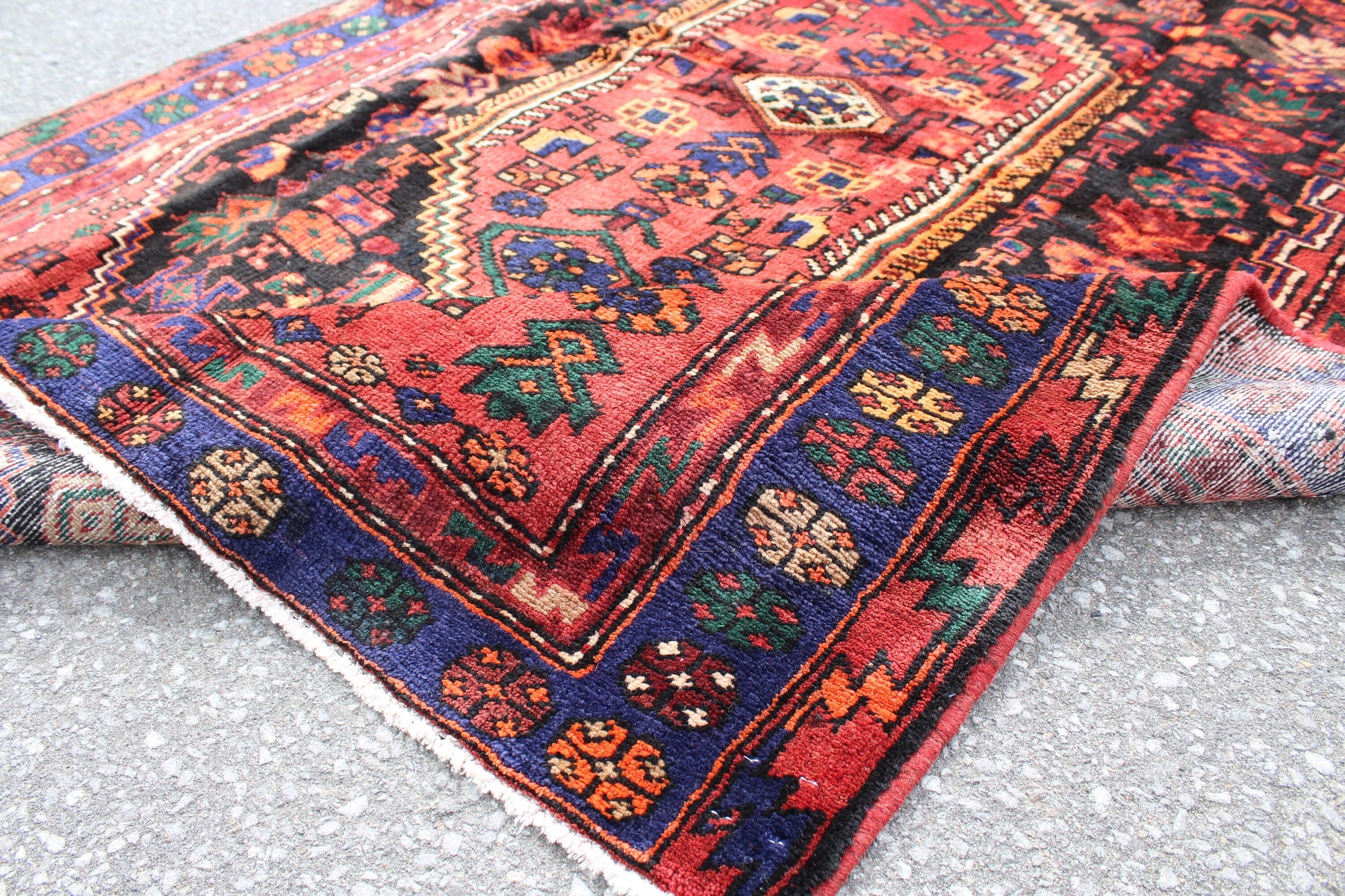 Red Black 4x7 Vintage Rug | Tribal Oriental Persian Rug | Kazak Bohemian Rug | Handmade Rug6