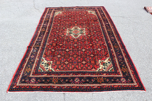 Red 5x10 Vintage Rug | Tribal Oriental Persian Rug | Kazak Bohemian Rug | Handmade Rug