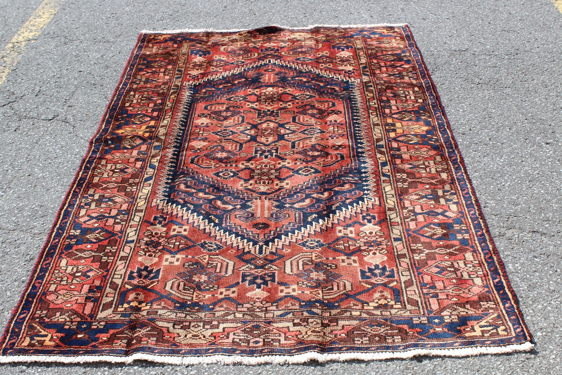 Brown Blue 4x7  Vintage Rug | Tribal Oriental Persian Rug | Kazak Bohemian Rug | Handmade Rug