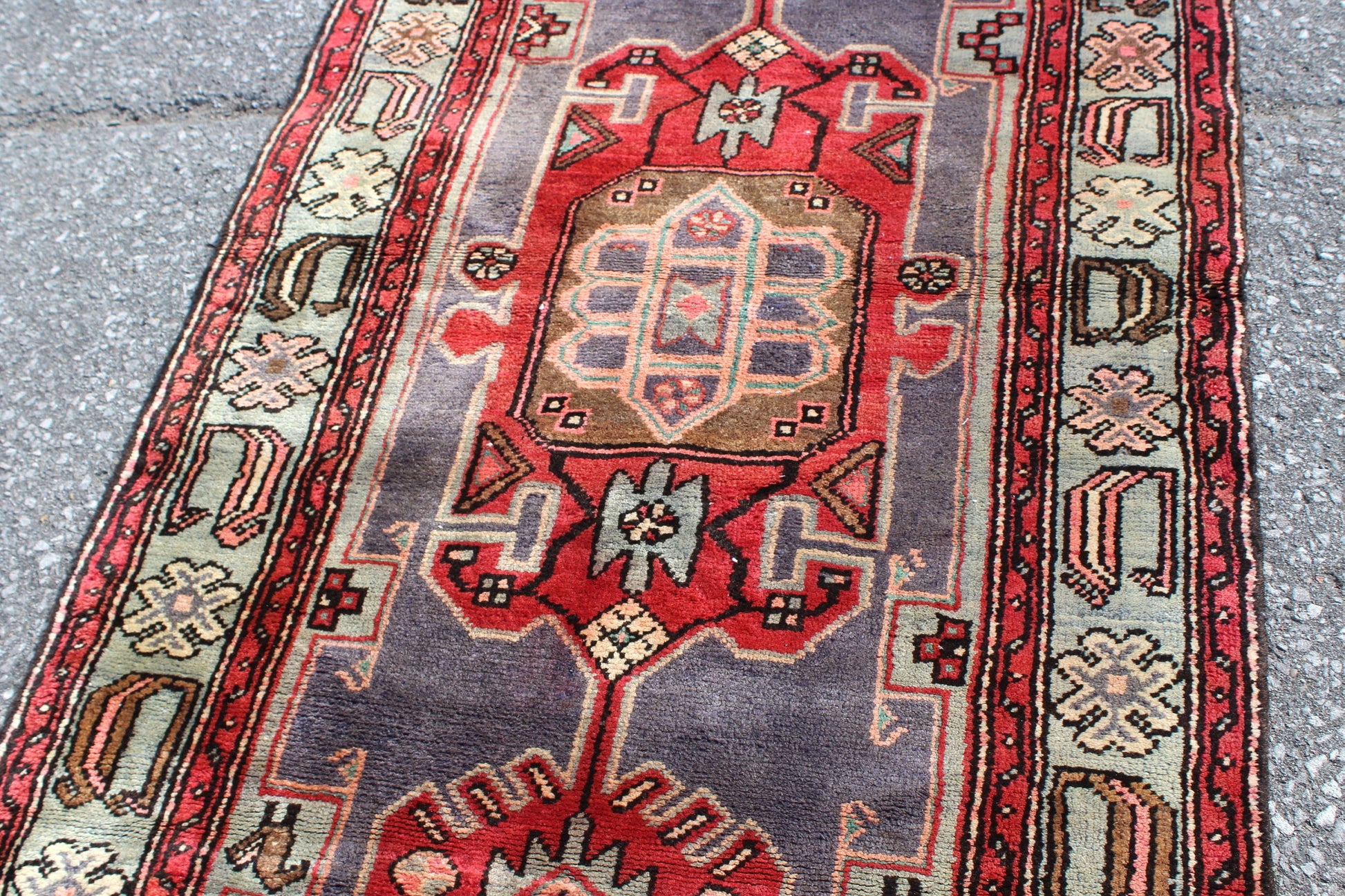 Orange Blue 3x6  Vintage Rug | Tribal Oriental Persian Rug | Kazak Bohemian Rug | Handmade Rug