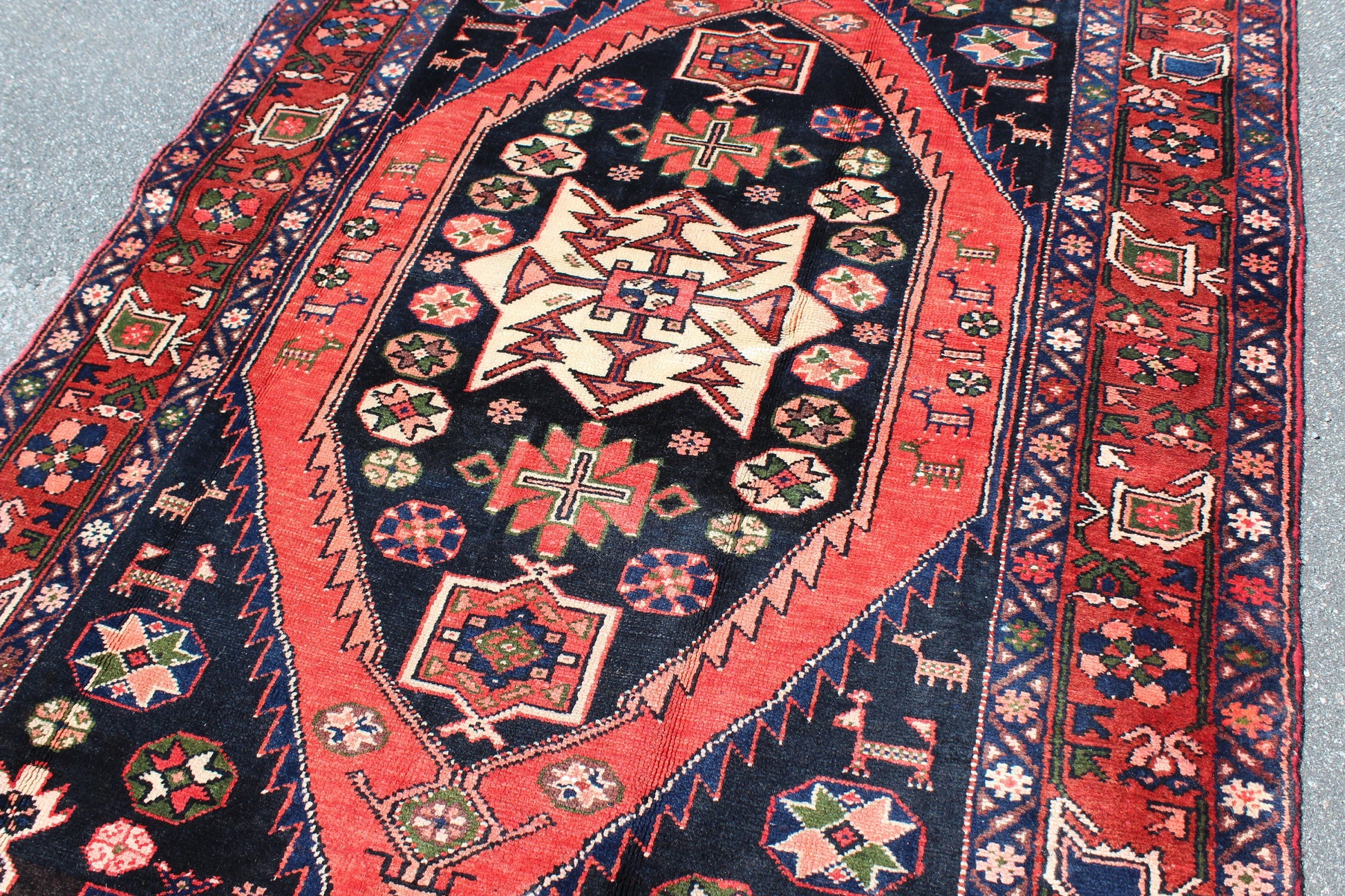 Blue Red 4x6 Vintage Rug | Tribal Oriental Persian Rug | Kazak Bohemian Rug | Handmade Rug