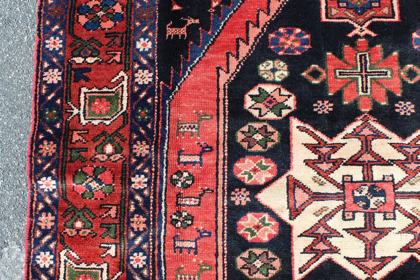 Blue Red 4x6 Vintage Rug | Tribal Oriental Persian Rug | Kazak Bohemian Rug | Handmade Rug
