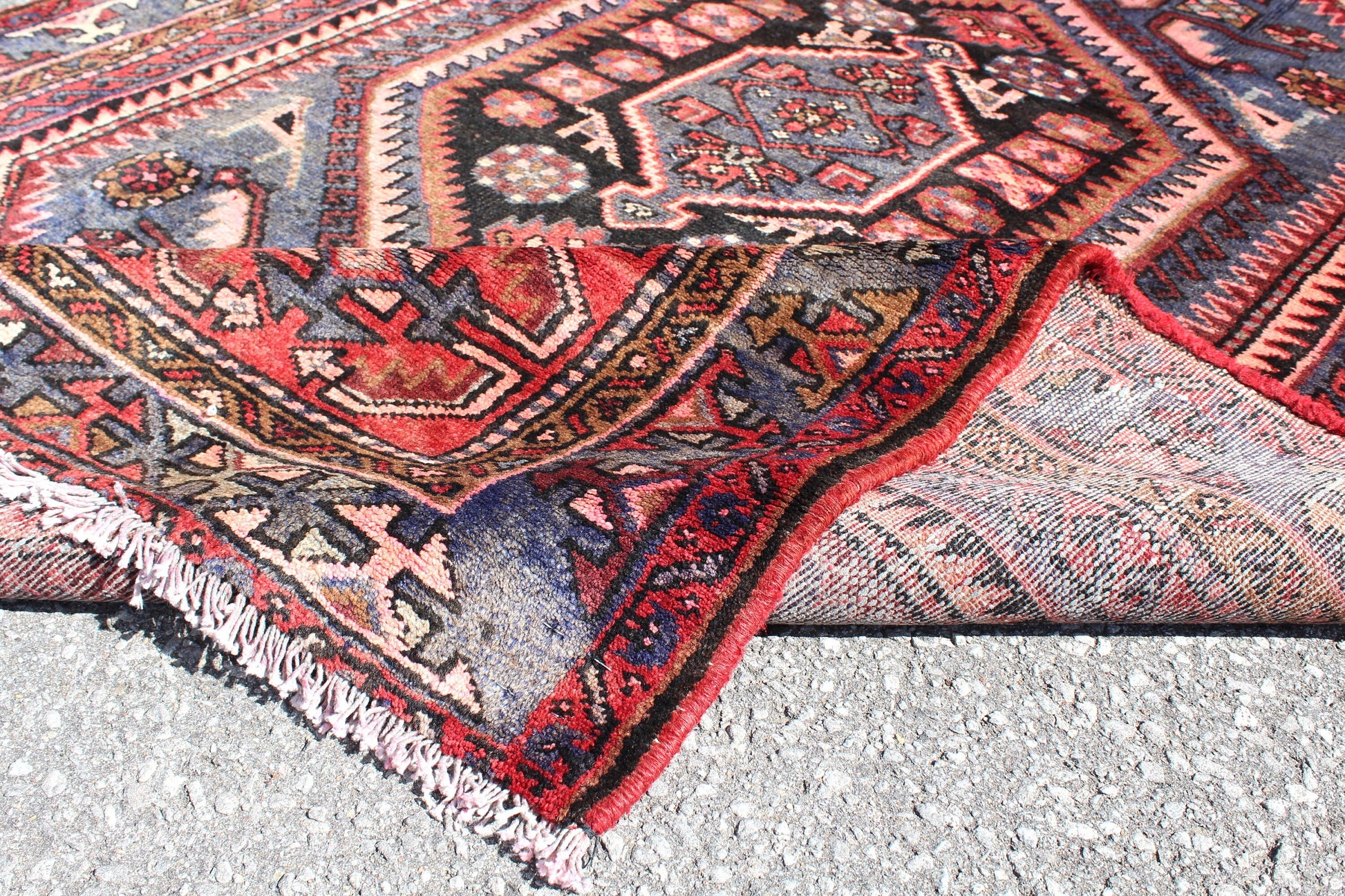 Red Blue 4x7 Vintage Rug | Tribal Oriental Persian Rug | Kazak Bohemian Rug | Handmade Rug6