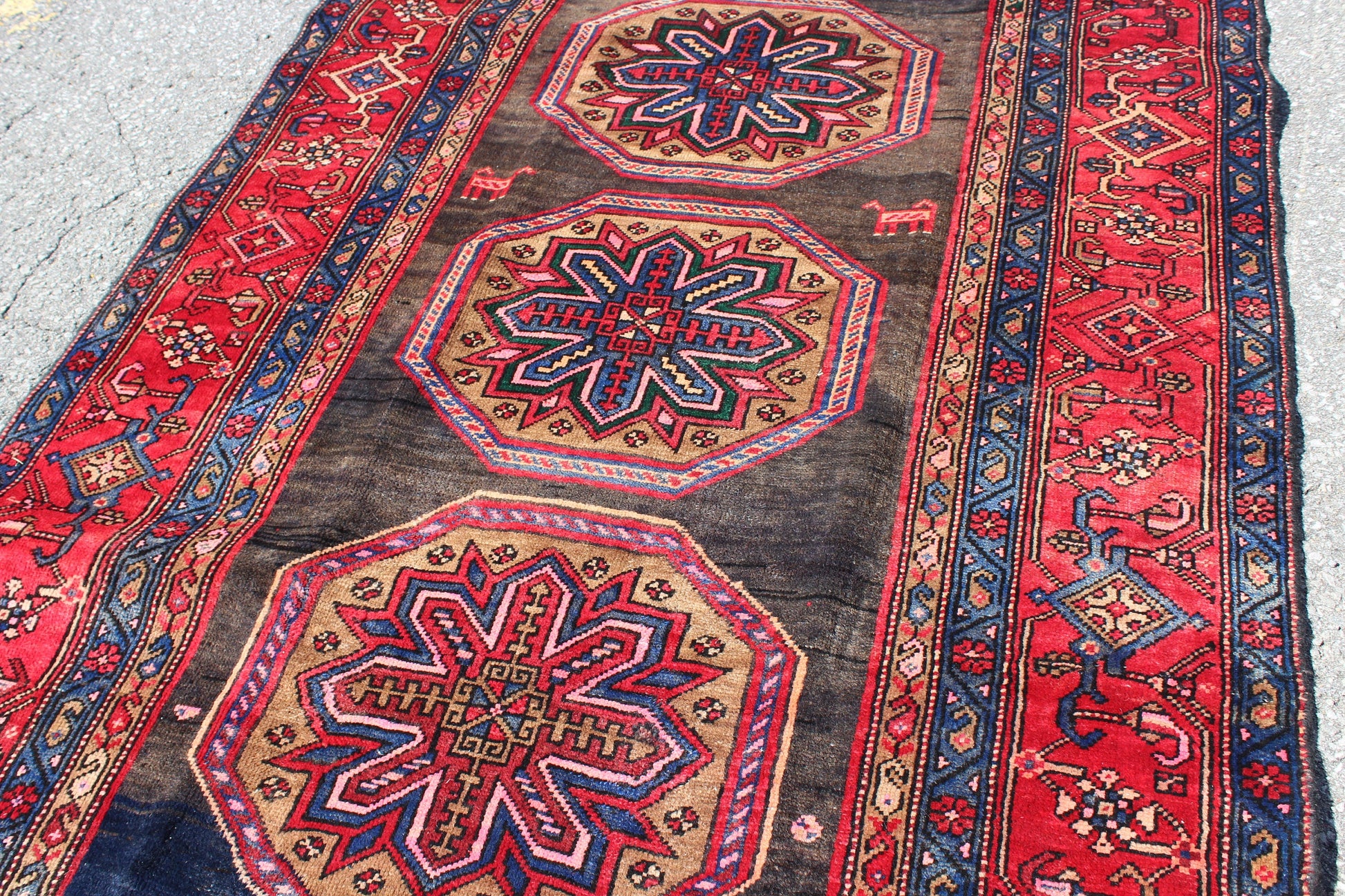 Red Black 4x8 Vintage Rug | Tribal Oriental Persian Rug | Kazak Bohemian Rug | Handmade Rug
