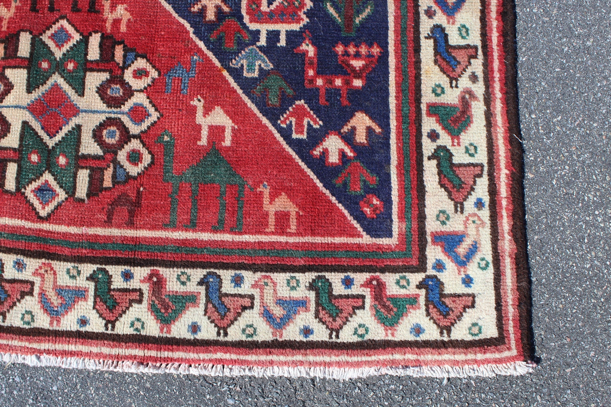 Red Blue 4x7 Vintage Rug | Tribal Oriental Persian Rug | Kazak Bohemian Rug | Handmade Rug
