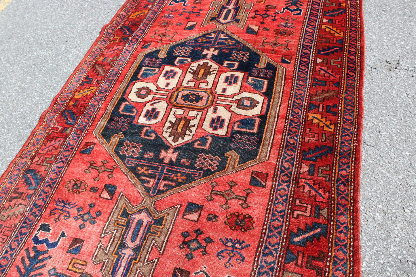 Red Blue 4x7 Vintage Rug | Tribal Oriental Persian Rug | Kazak Bohemian Rug | Handmade Rug