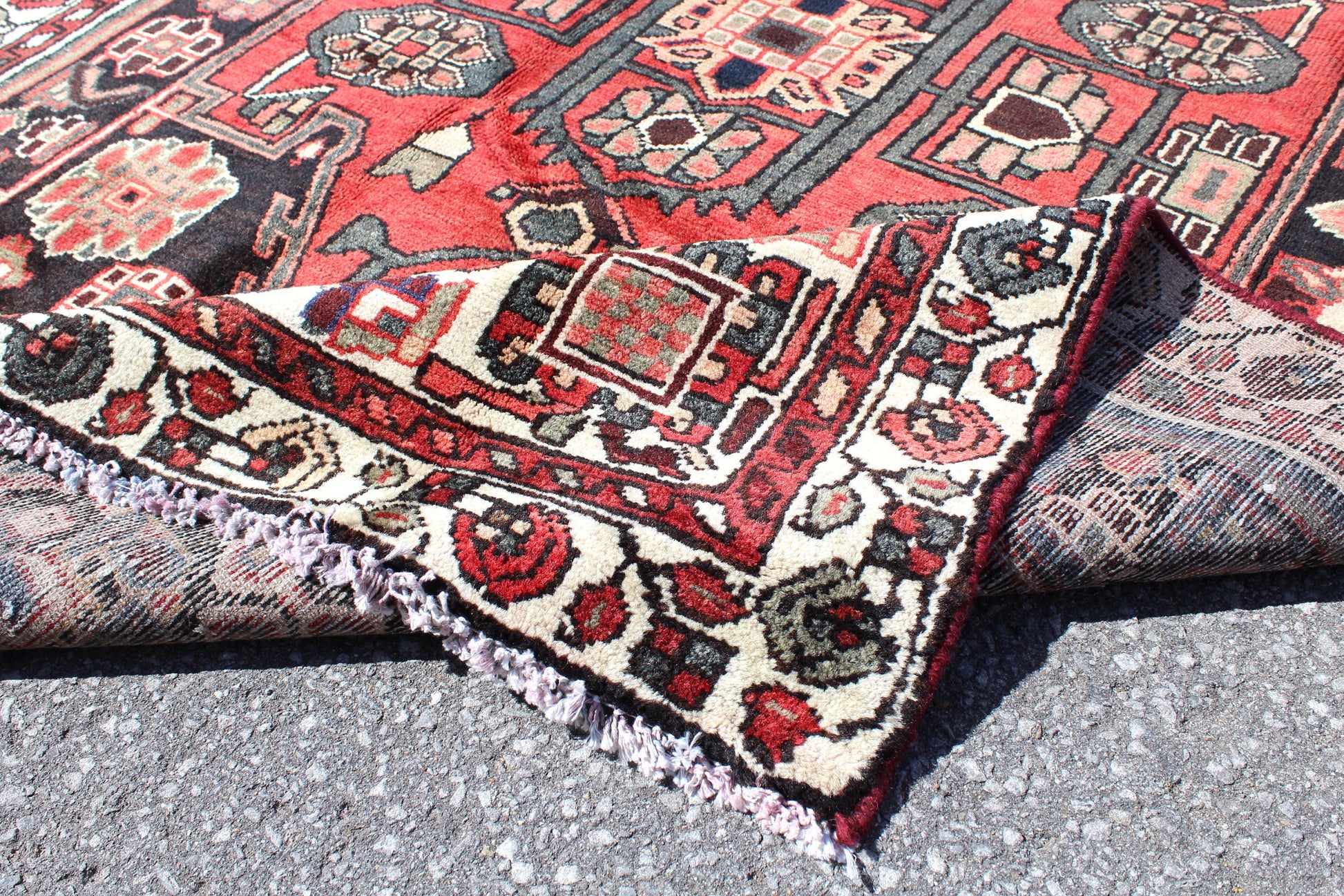 Red Blue 4x7 Vintage Rug | Tribal Oriental Persian Rug | Kazak Bohemian Rug | Handmade Rug