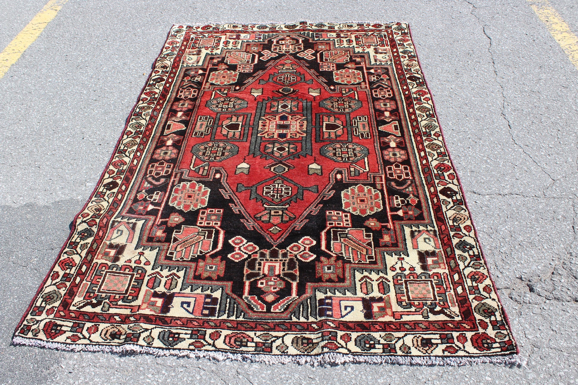 Red Blue 4x7 Vintage Rug | Tribal Oriental Persian Rug | Kazak Bohemian Rug | Handmade Rug