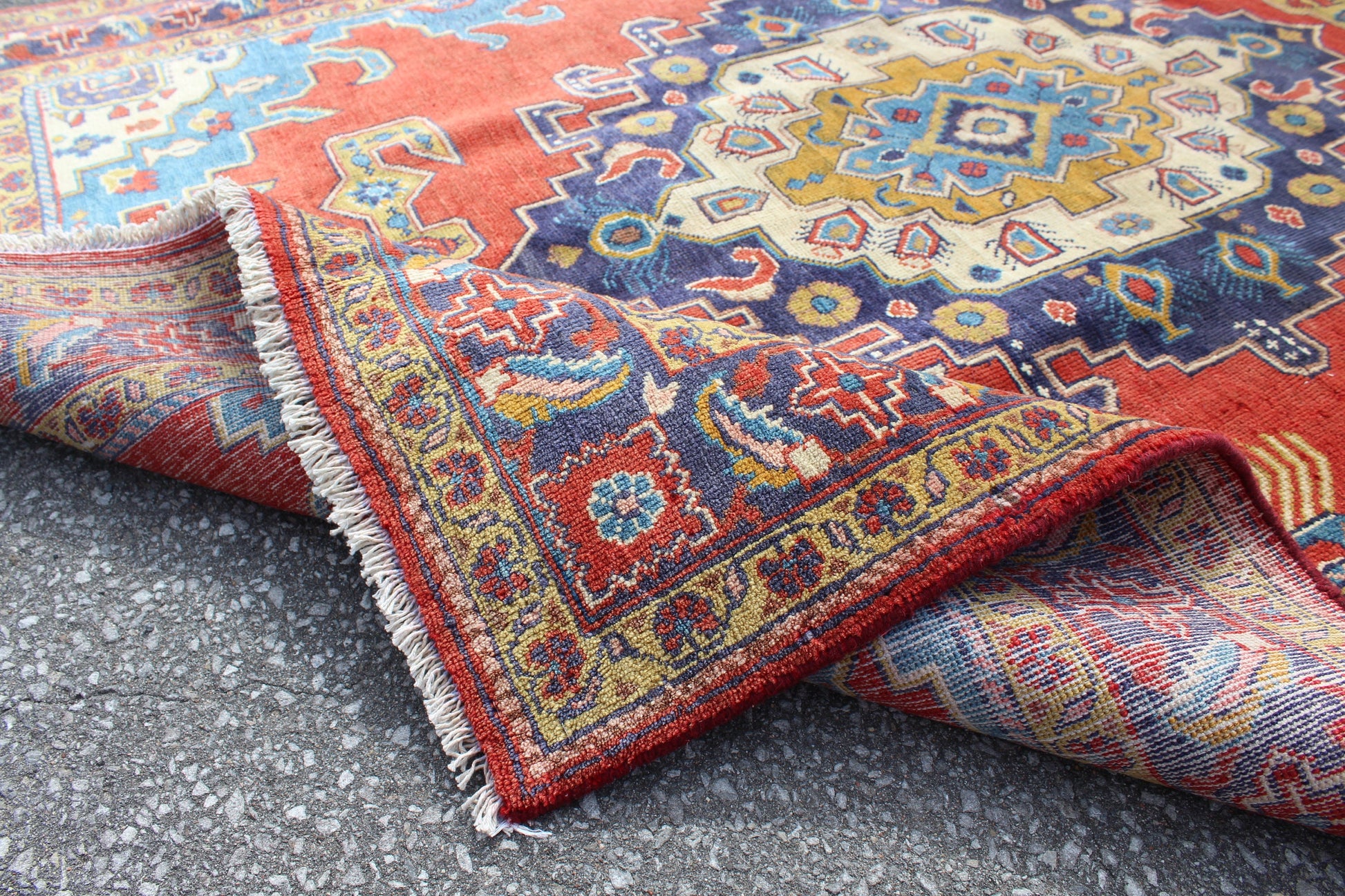 Red Blue 5x7 Vintage Tribal One of a Kind Rug