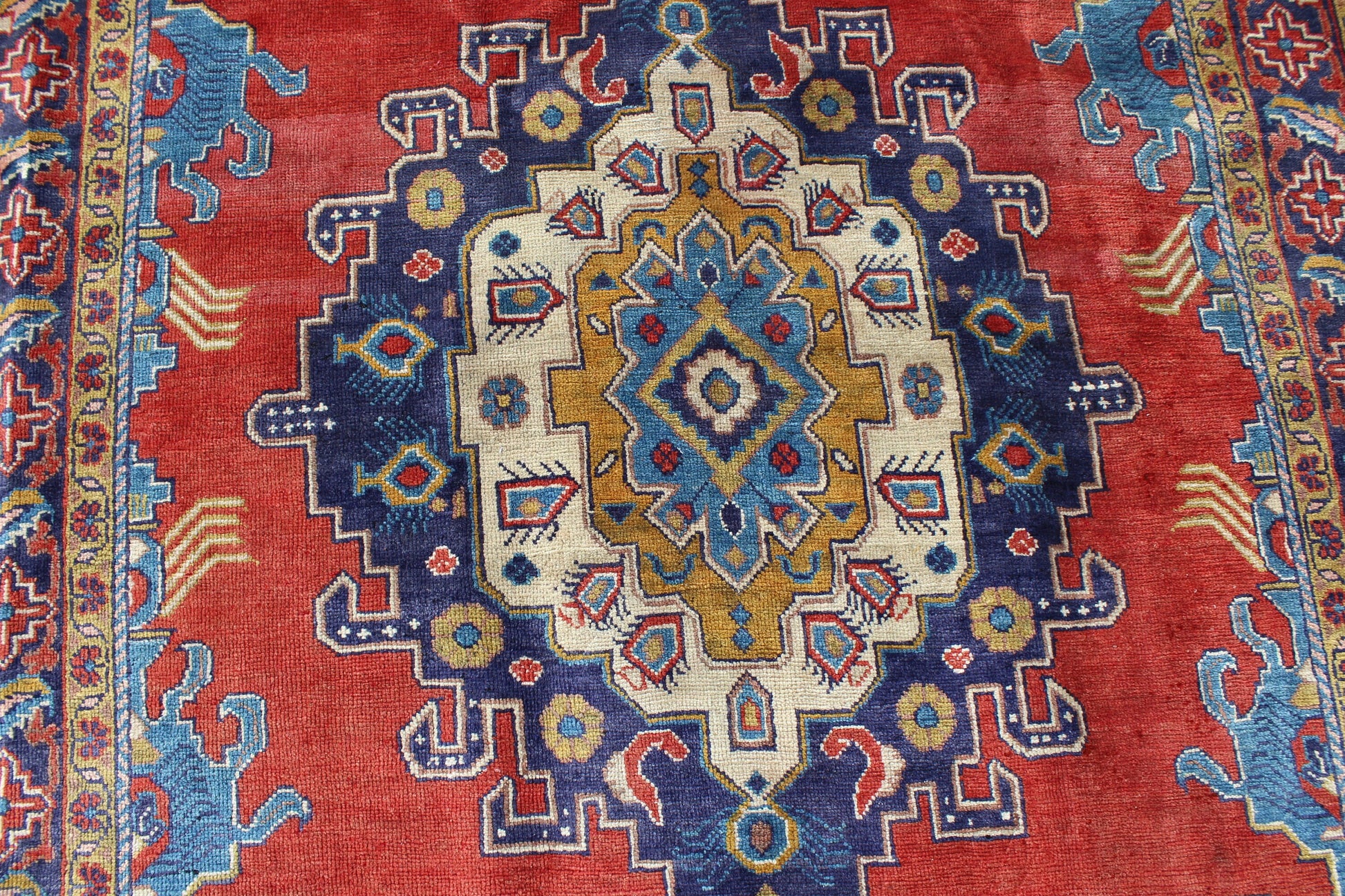 Red Blue 5x7 Vintage Tribal One of a Kind Rug