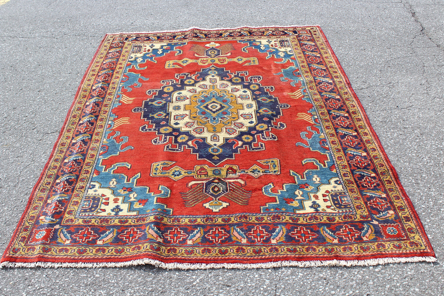 Red Blue 5x7 Vintage Tribal One of a Kind Rug