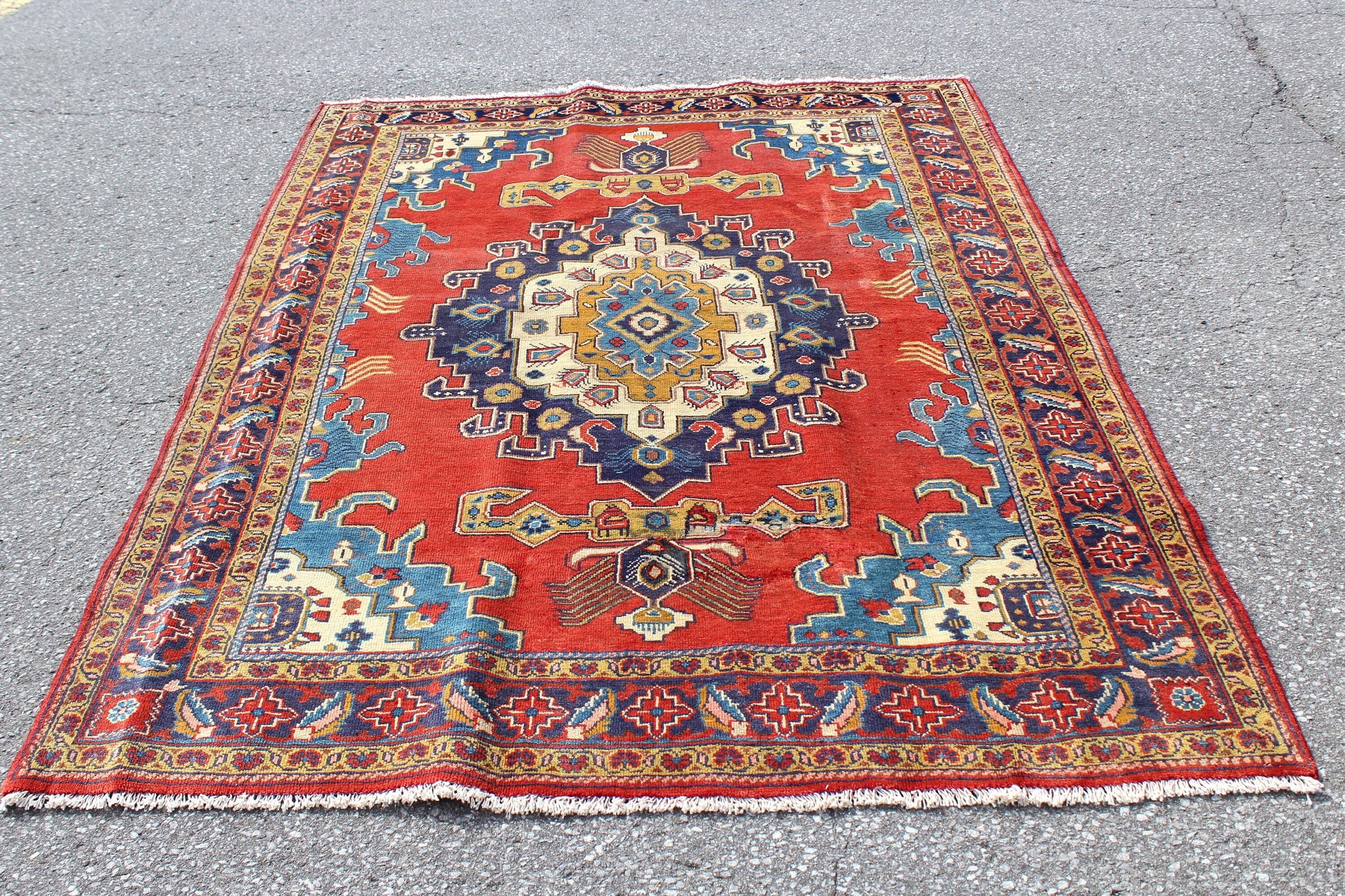 Red Blue 5x7 Vintage Tribal One of a Kind Rug