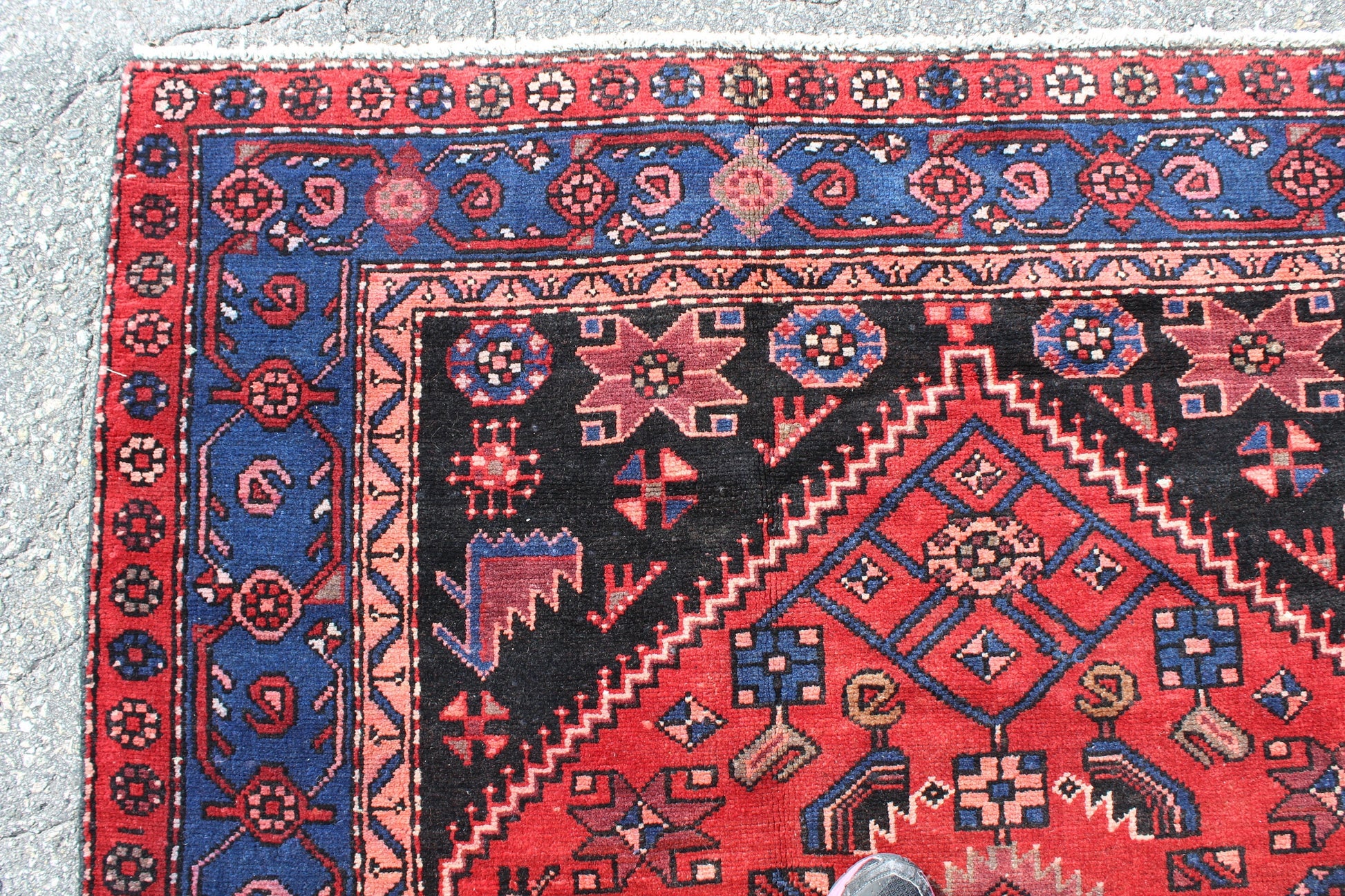 Red Blue 5x8 Vintage One of a Kind Rug