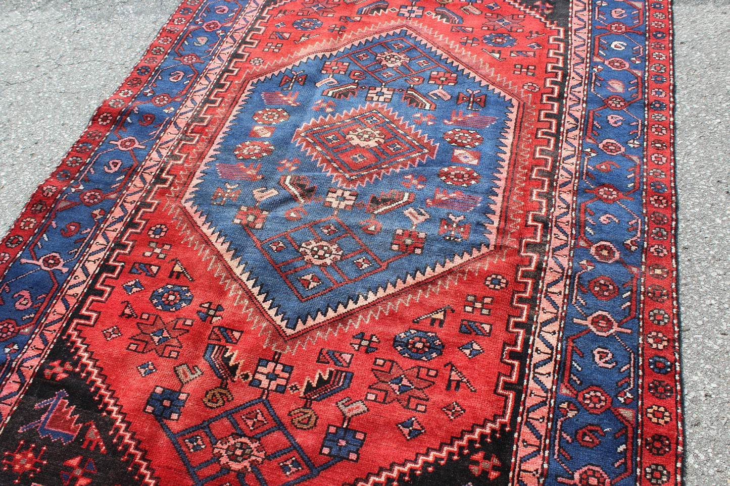 Red Blue 5x8 Vintage One of a Kind Rug