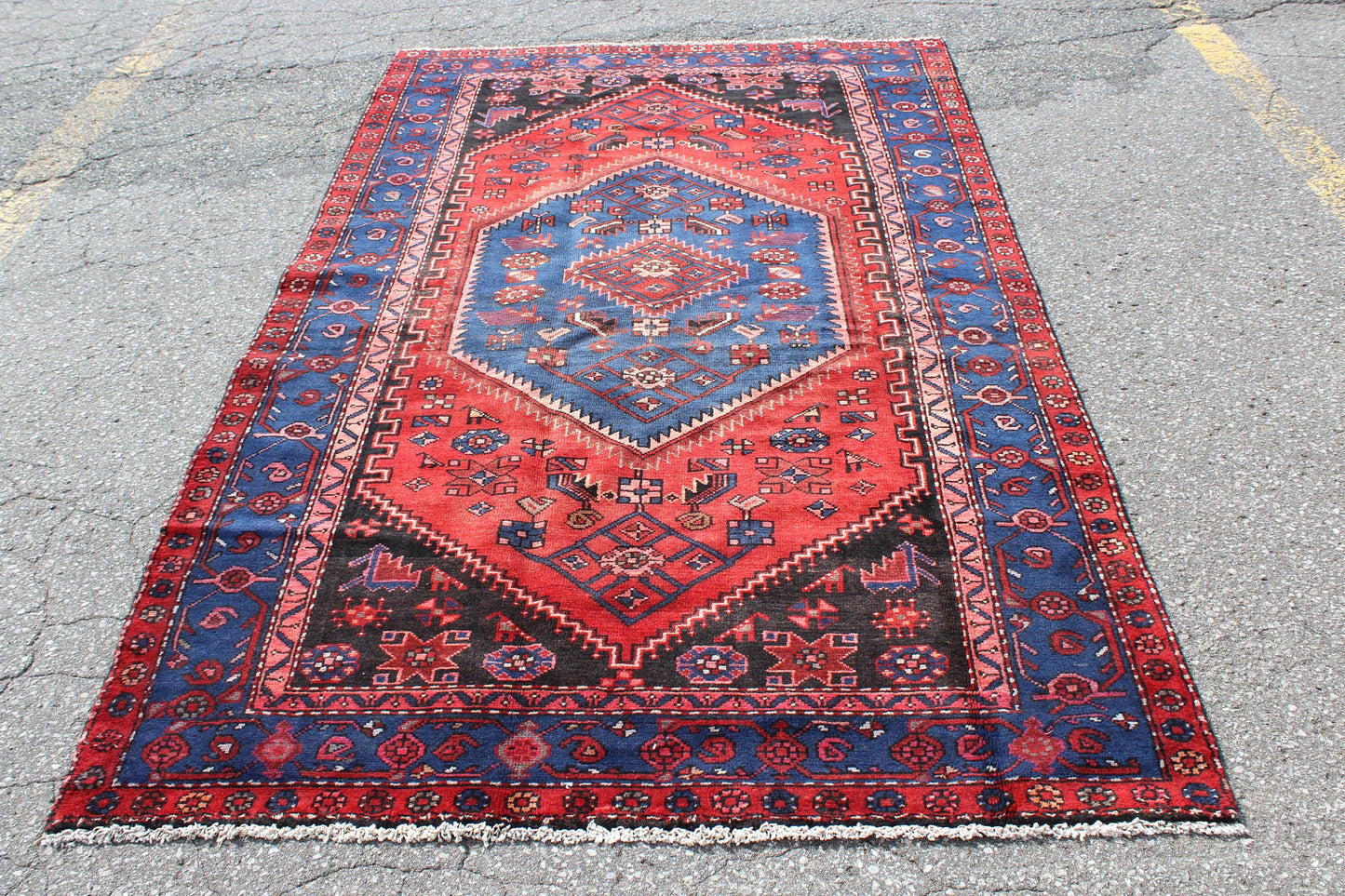 Red Blue 5x8 Vintage One of a Kind Rug