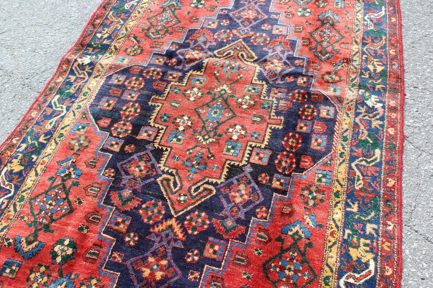 Bold Red Blue 4x7 Vintage One of a Kind Persian Style Area Rug