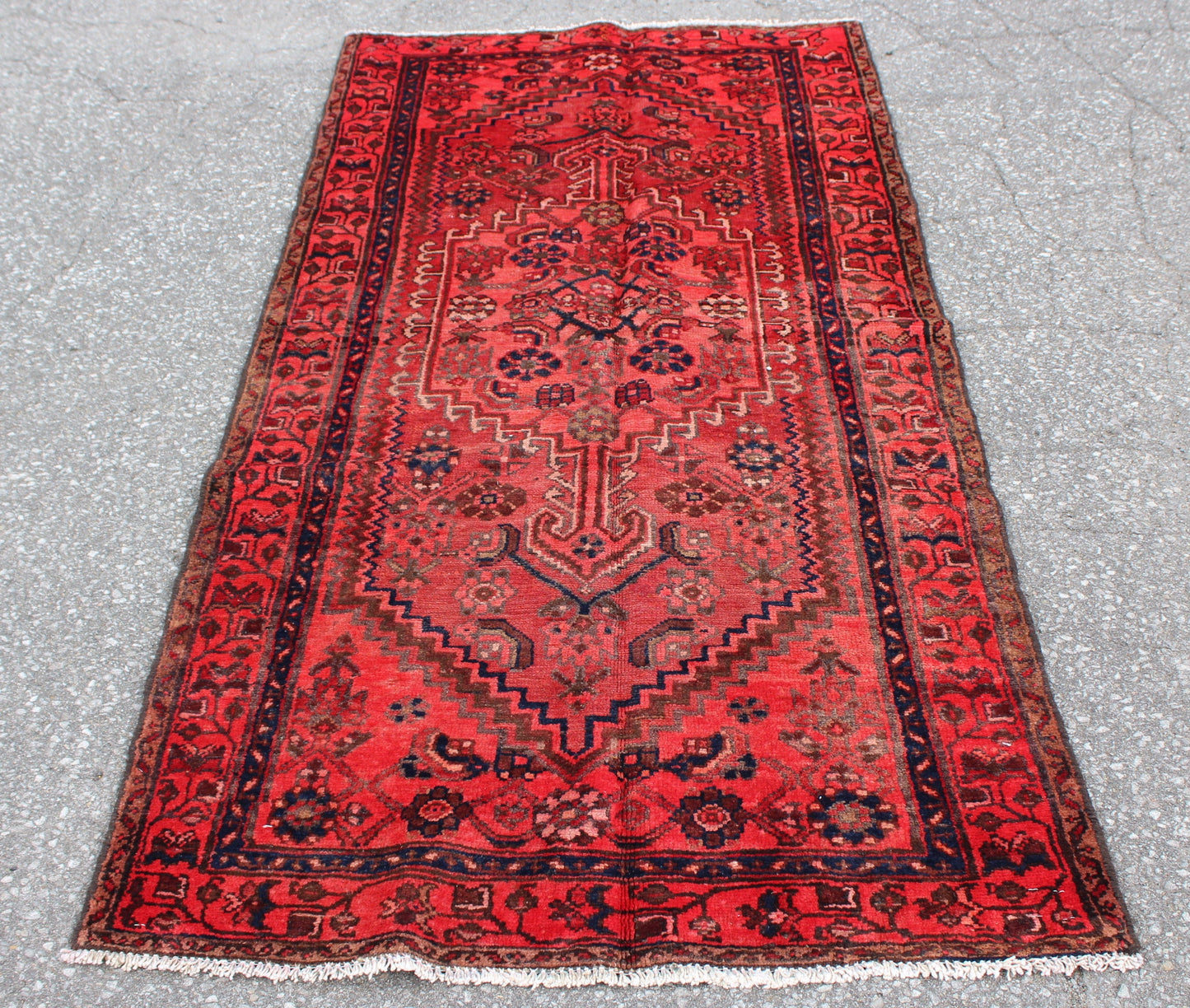 Red Navy Blue 4x7 Vintage Hand Knotted Rug