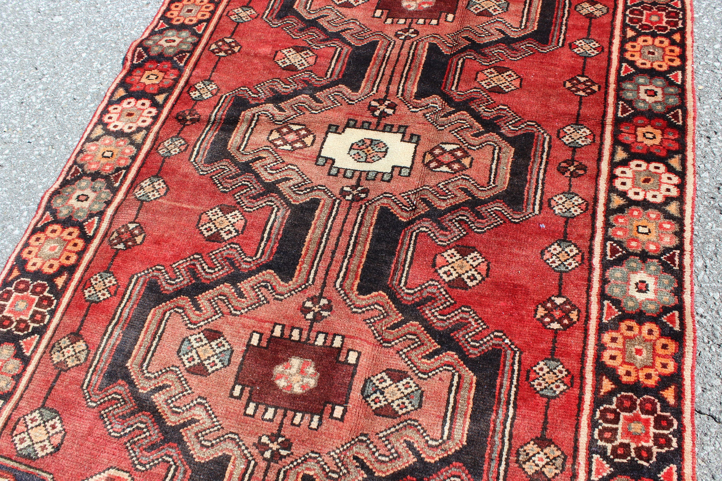 Red & Light Coral Persian Style Vintage Wool Hand Knotted Rug