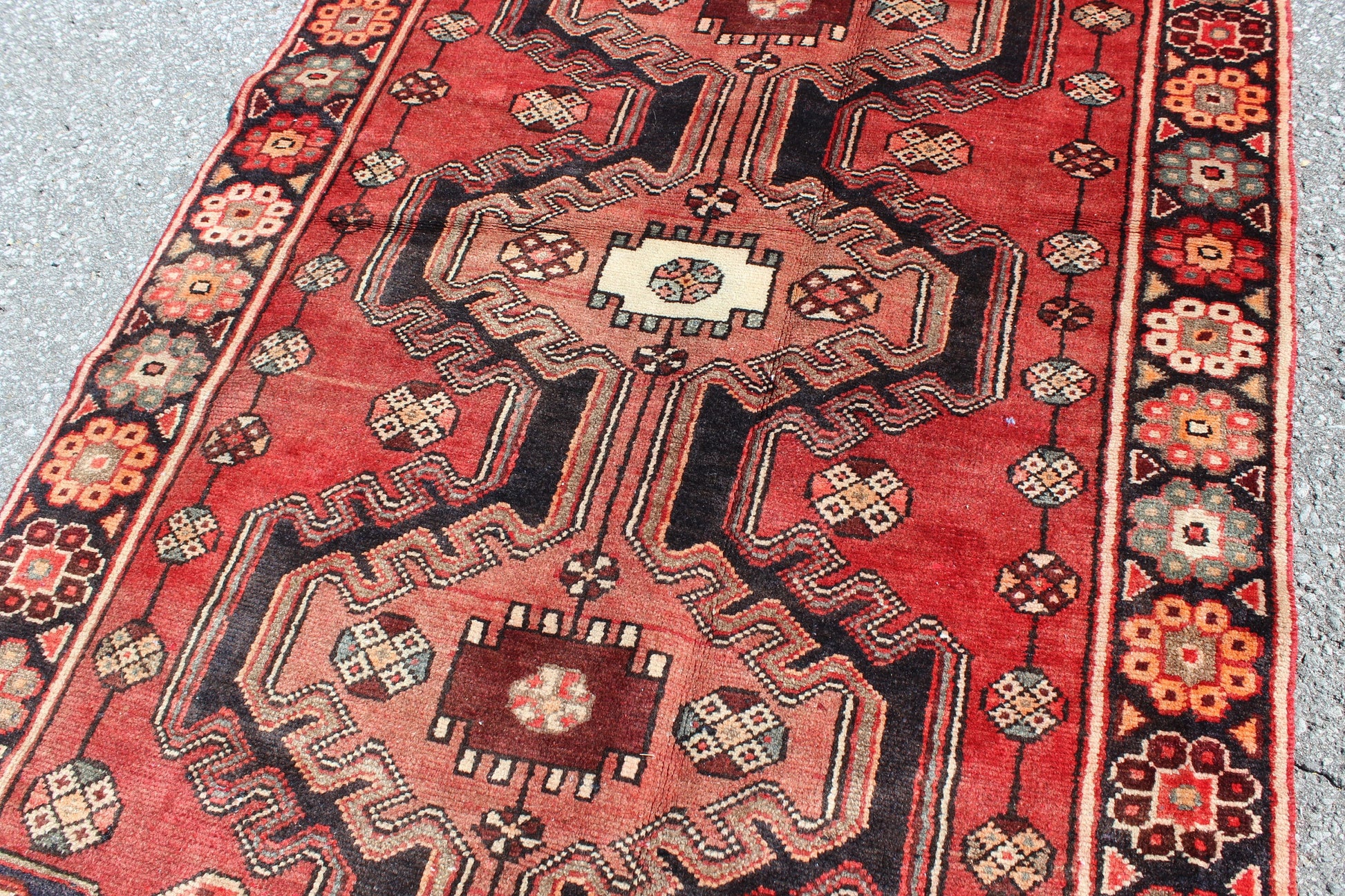Red & Light Coral Persian Style Vintage Wool Hand Knotted Rug