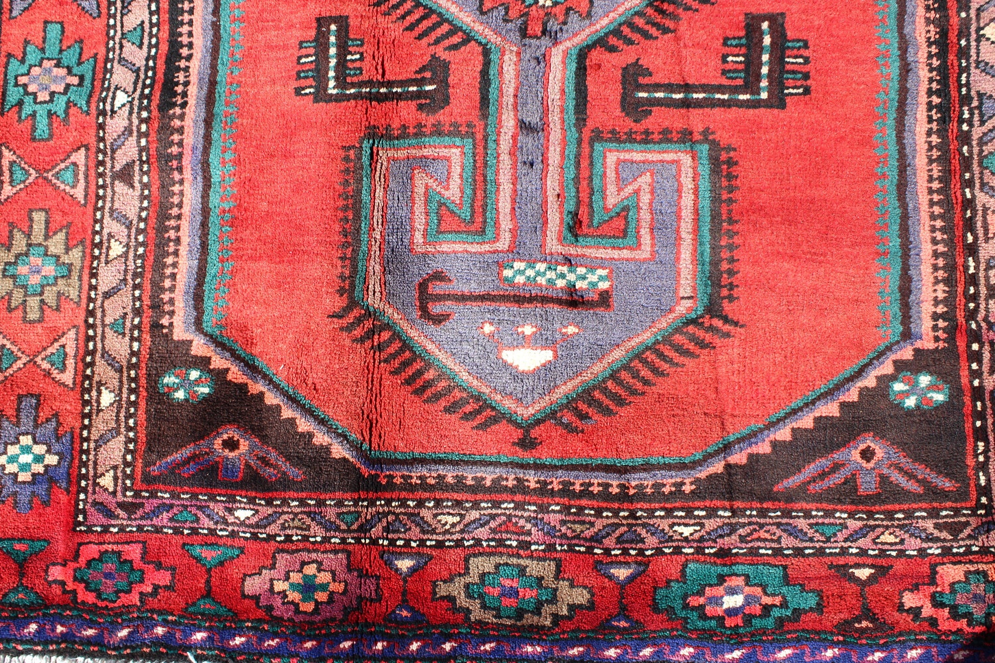 Red Vintage Rug 4 x 7 Runner Rug with Purple Medallion
