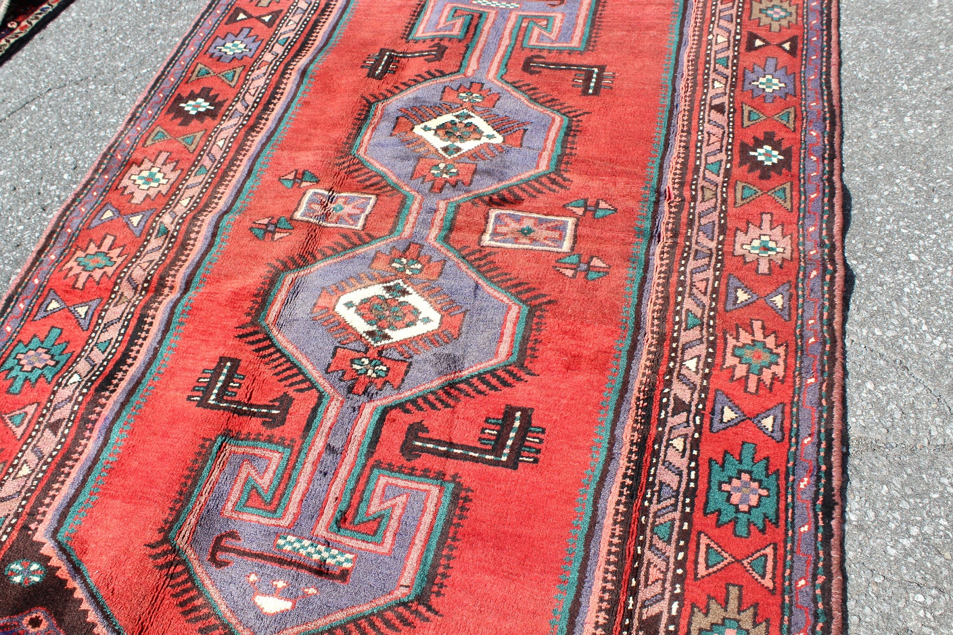 Red Vintage Rug 4 x 7 Runner Rug with Purple Medallion