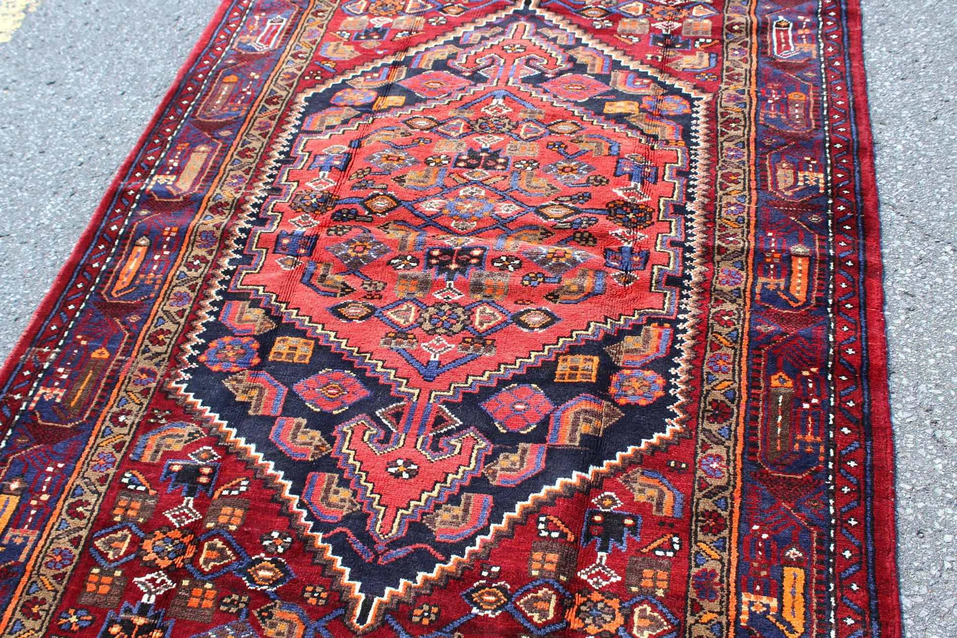 Red Navy 4 x 7 Blue Vintage Handmade Rug