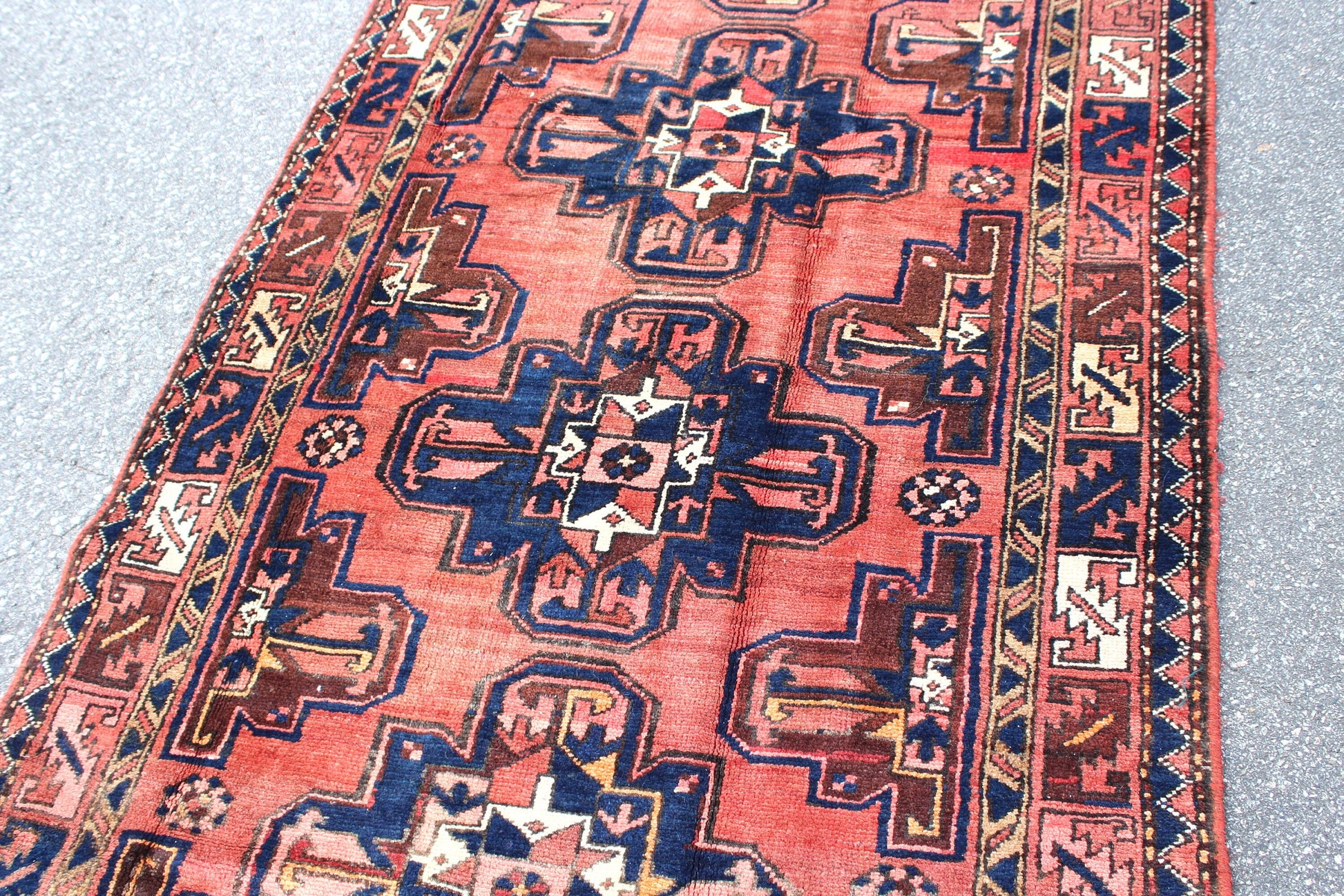 Orange Blue 3x7 Vintage Rug | Tribal Oriental Persian Rug | Kazak Bohemian Rug | Handmade Rug
