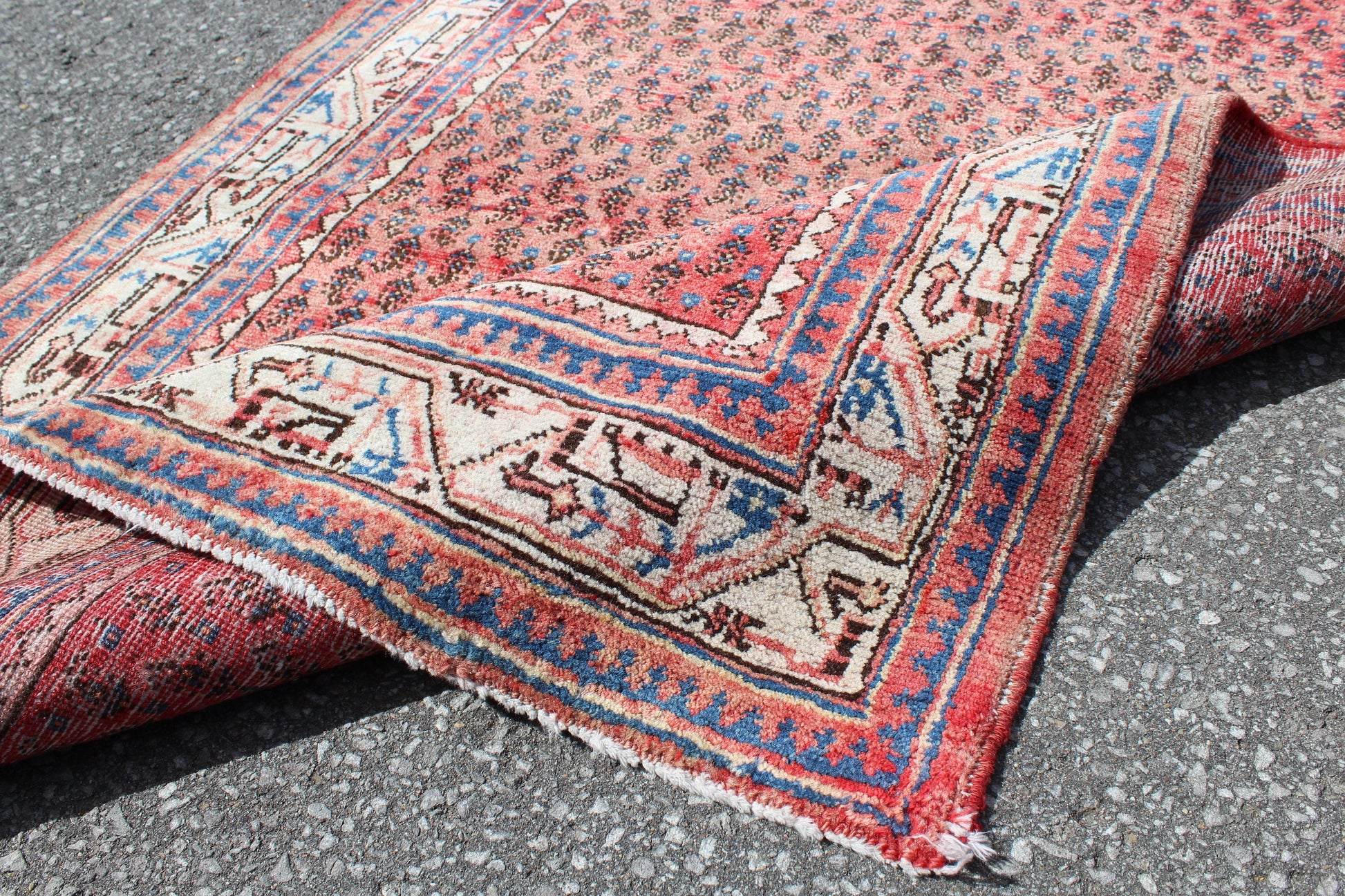 Red Beige 4x5 Vintage Rug | Tribal Oriental Persian Rug | Kazak Bohemian Rug | Handmade Rug