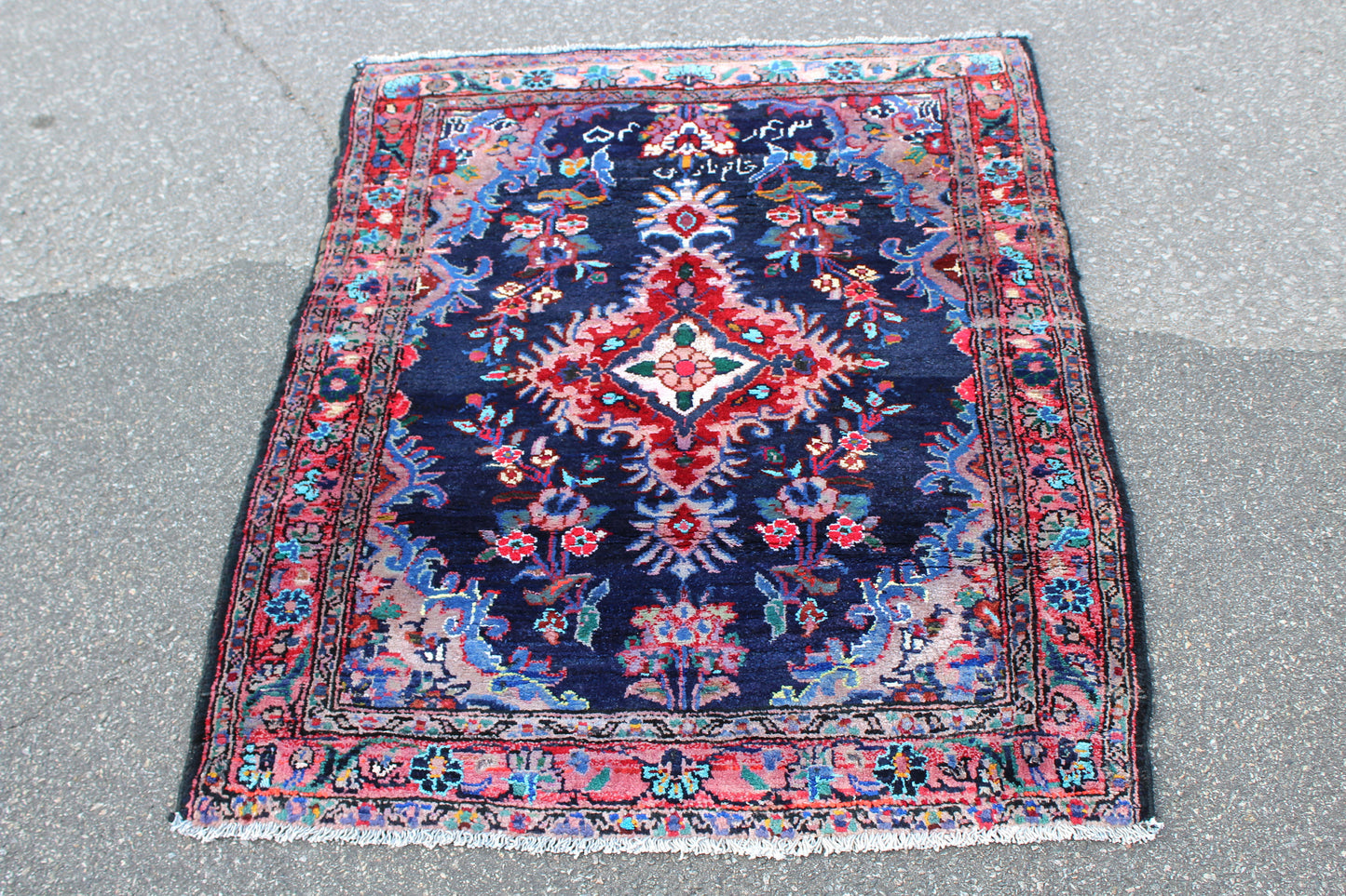 Blue Pink  4x6 Vintage Rug | Tribal Oriental Persian Rug | Kazak Bohemian Rug | Handmade Rug