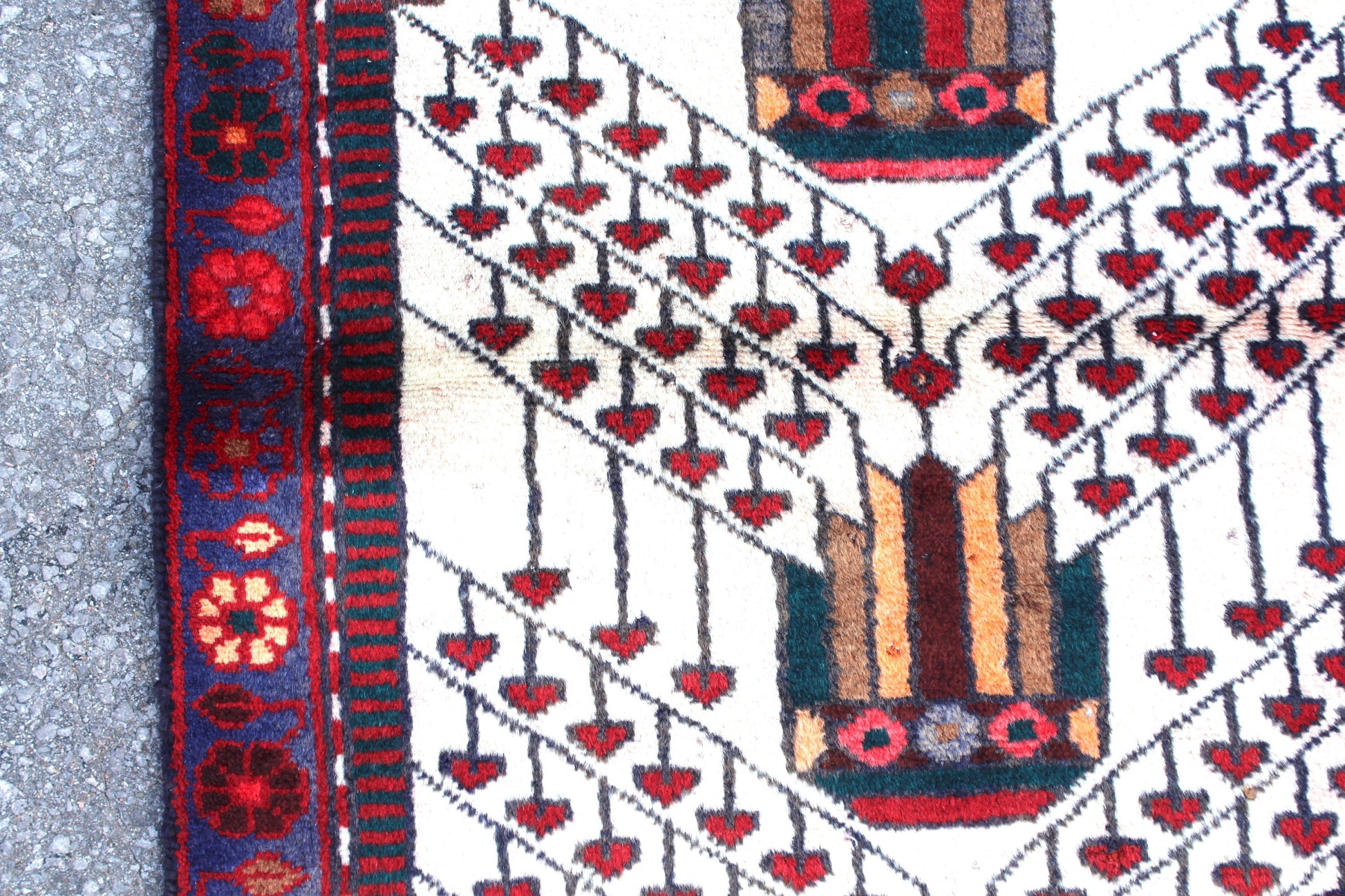 White Red 3x4 Vintage Tribal Handmade Rug