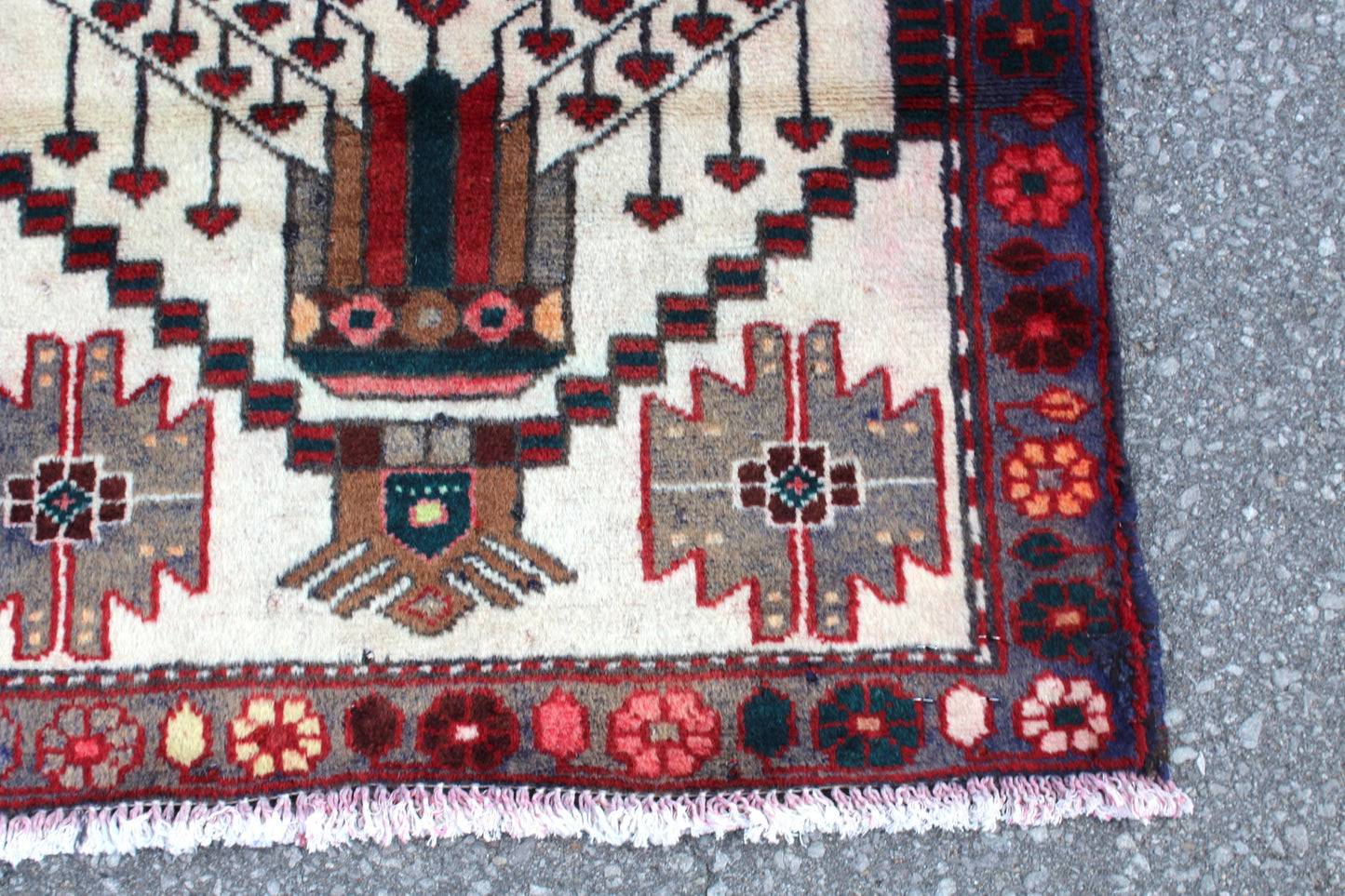 White Red 3x4 Vintage Tribal Handmade Rug