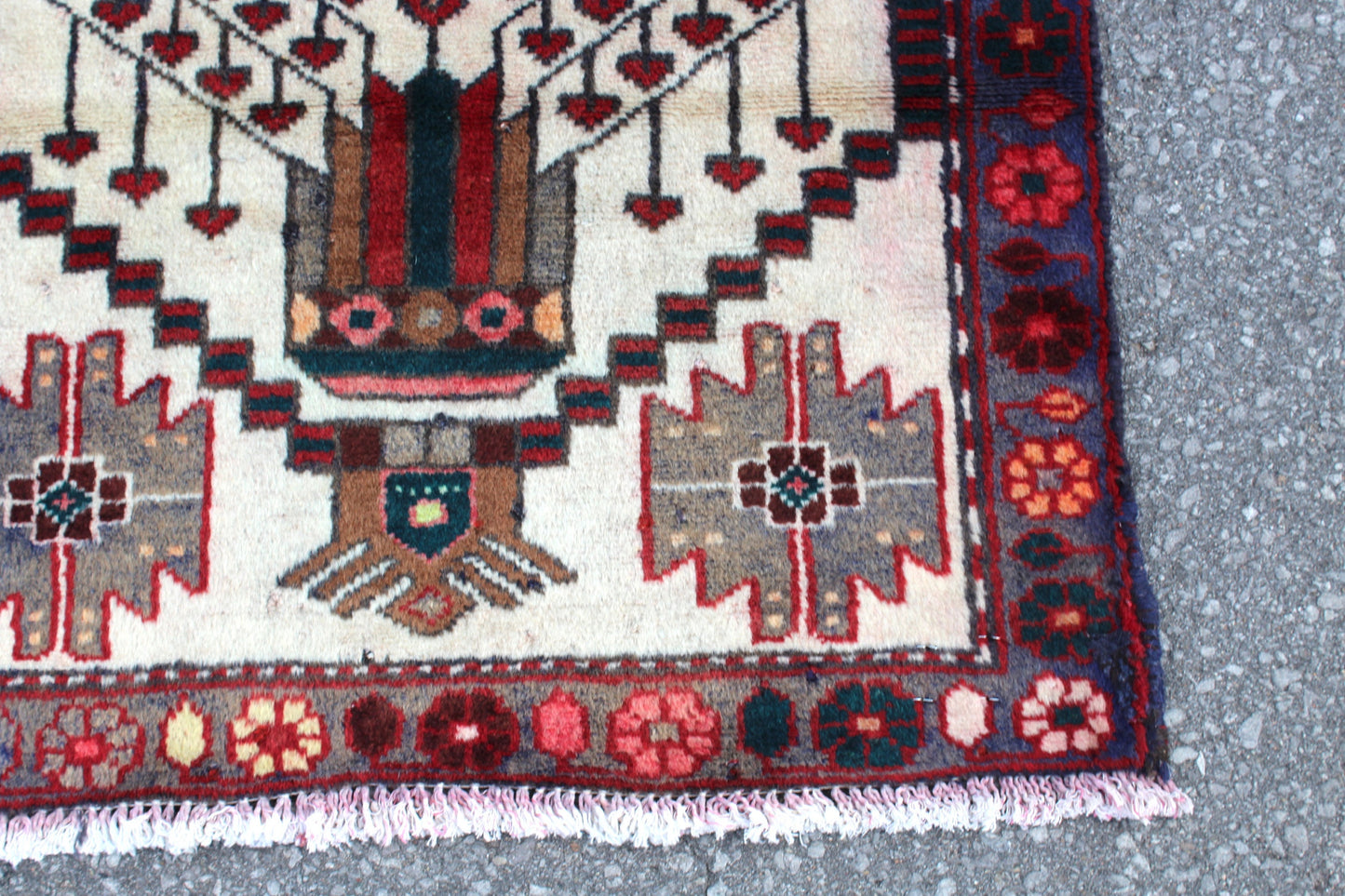 White Red 3x4 Vintage Tribal Handmade Rug