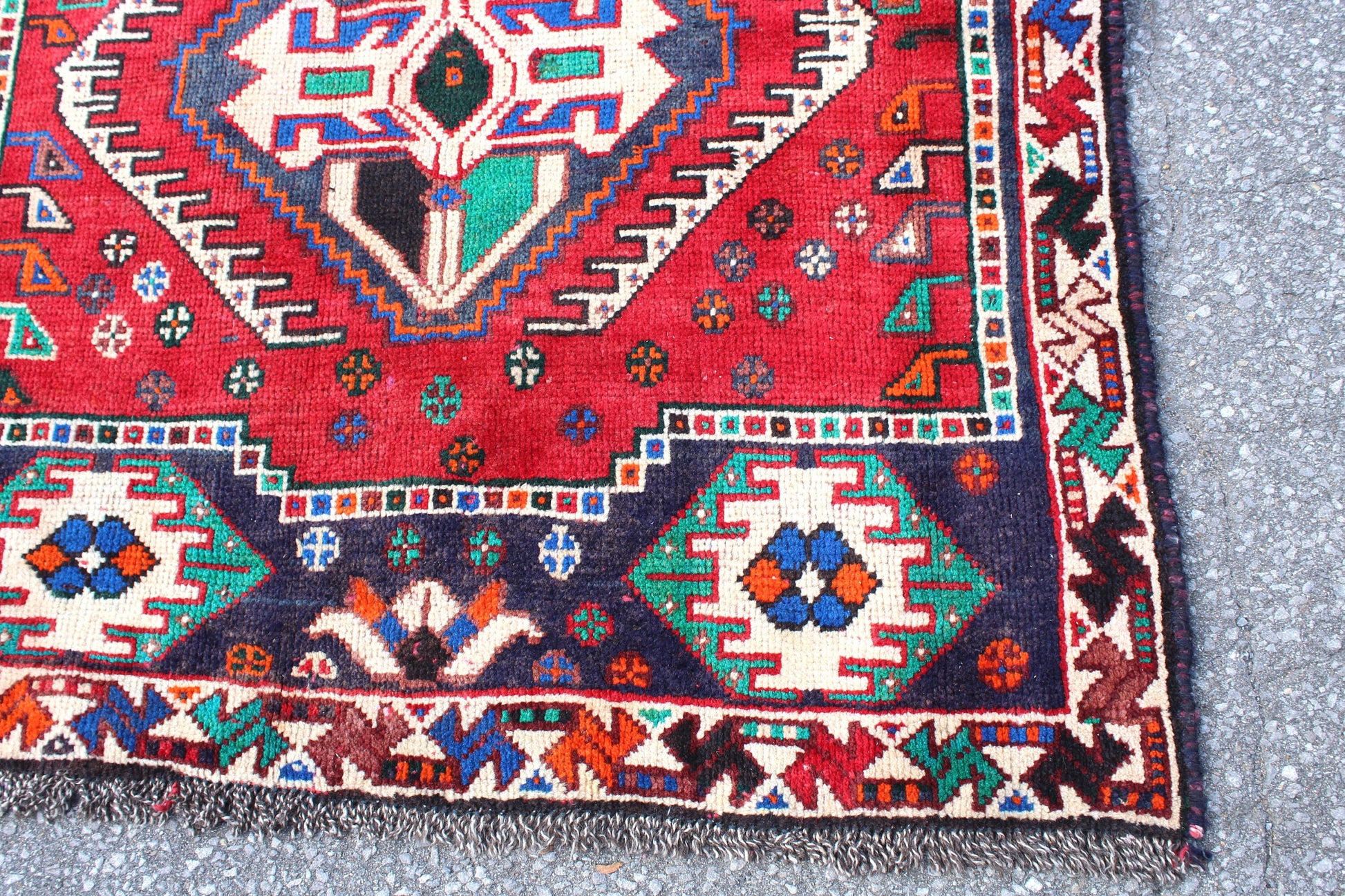 Red White 4x6 Vintage One of a Kind Rug