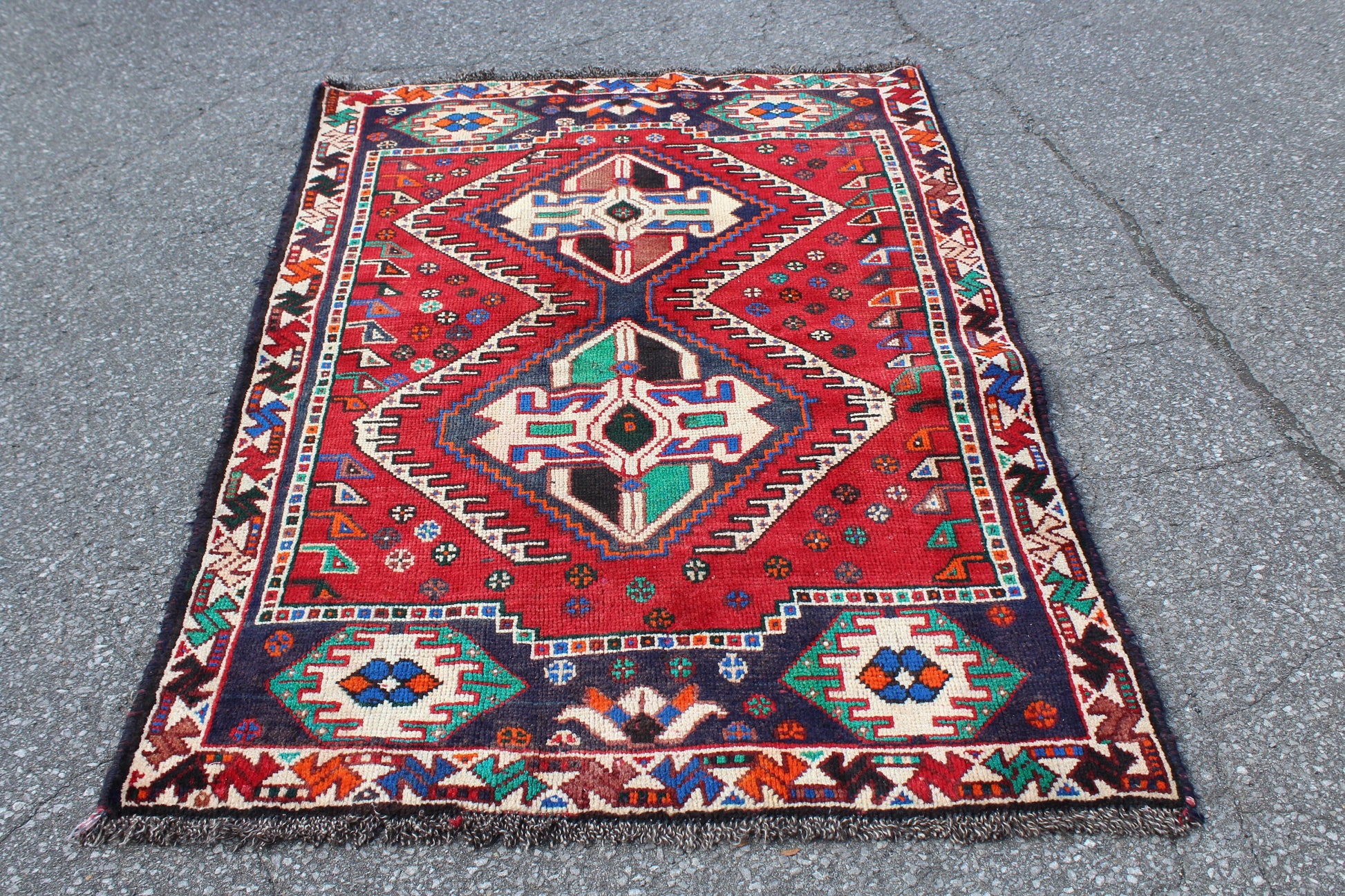Red White 4x6 Vintage One of a Kind Rug