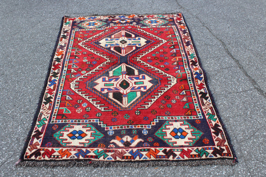 Red White 4x6 Vintage One of a Kind Rug