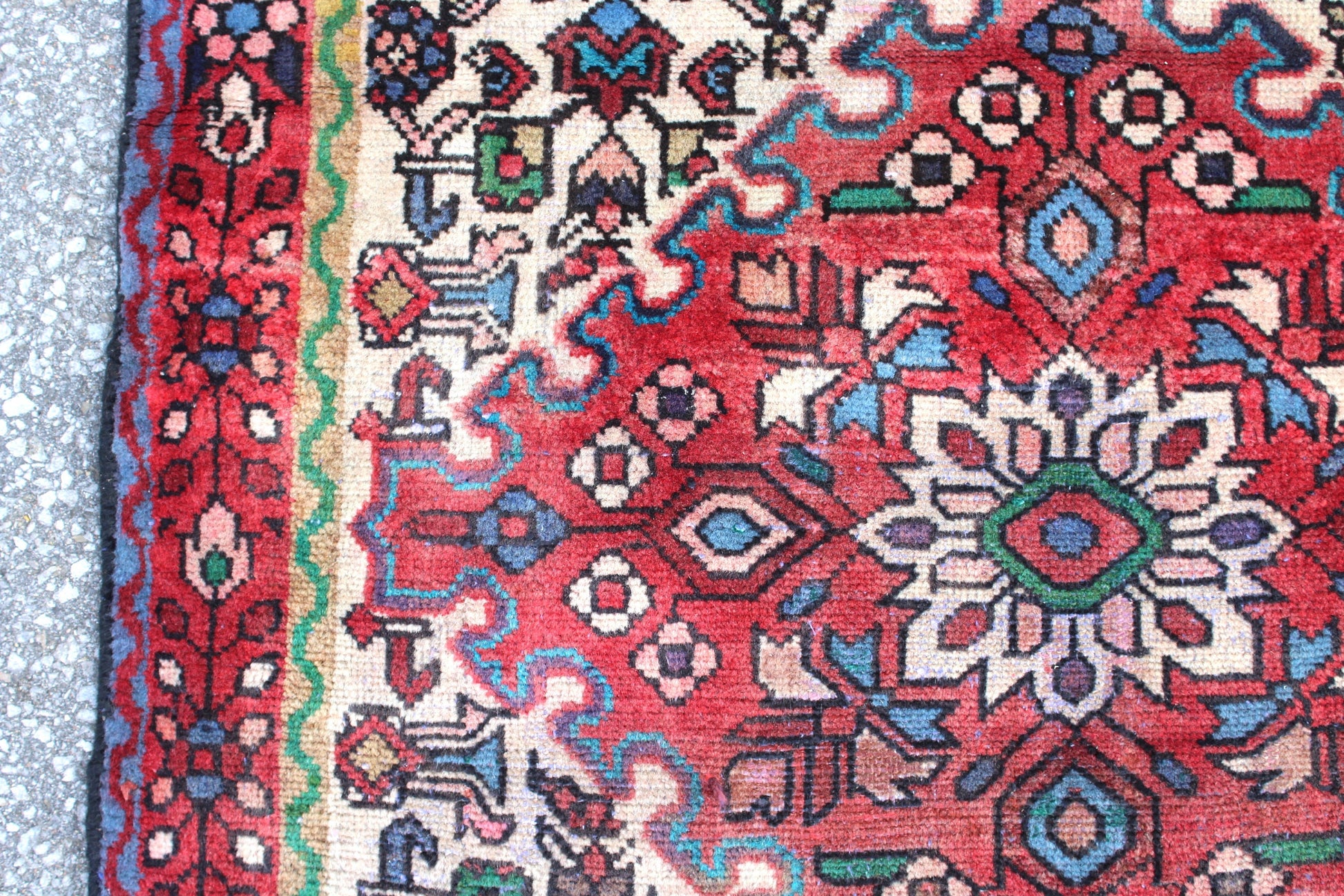Red White 3x5 Vintage One of a Kind Rug