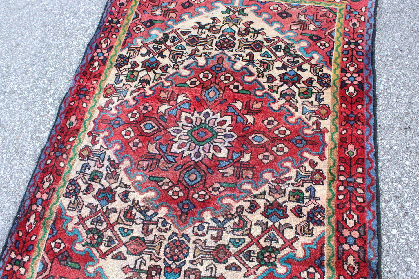 Red White 3x5 Vintage One of a Kind Rug