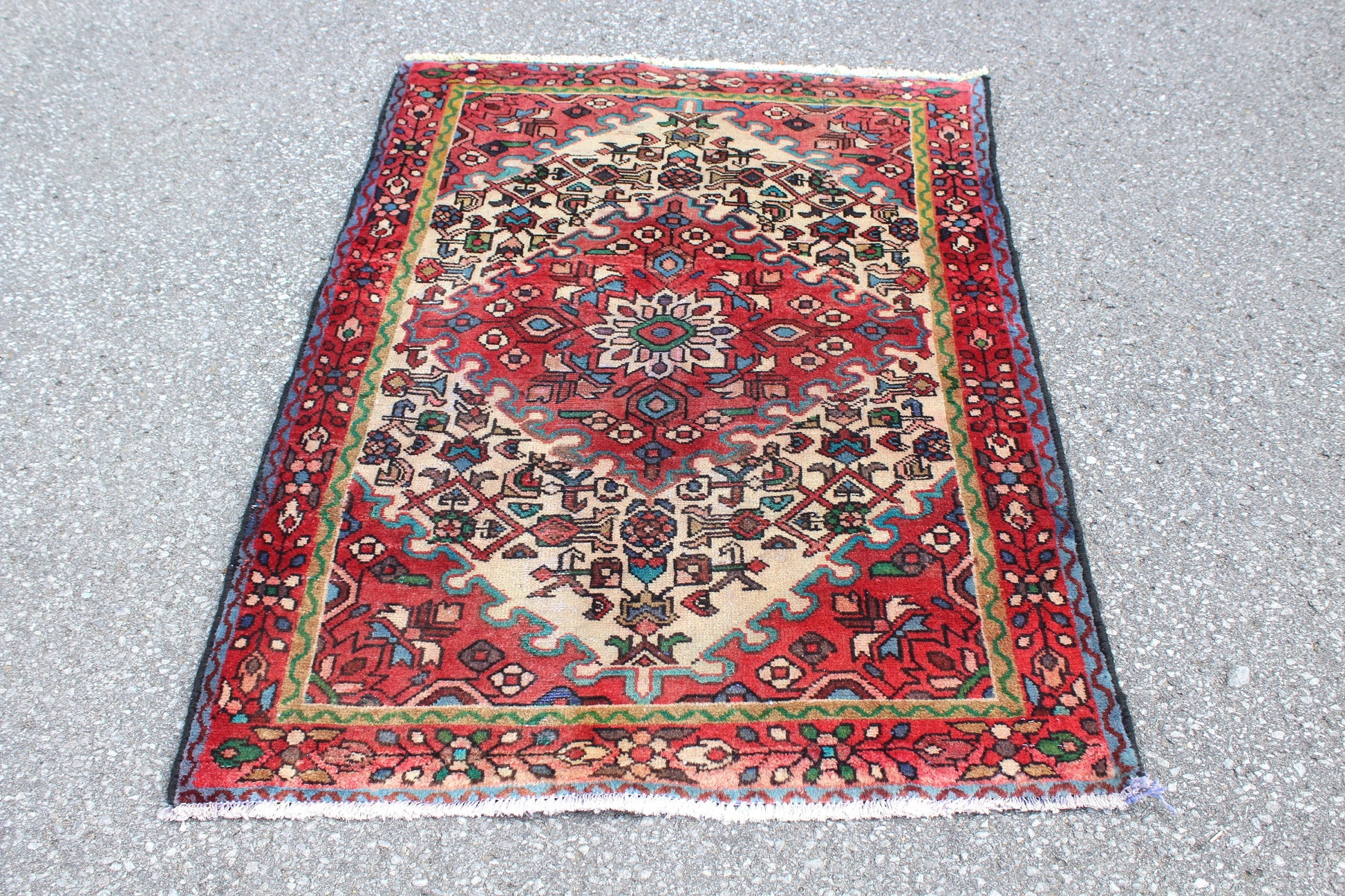 Red White 3x5 Vintage One of a Kind Rug