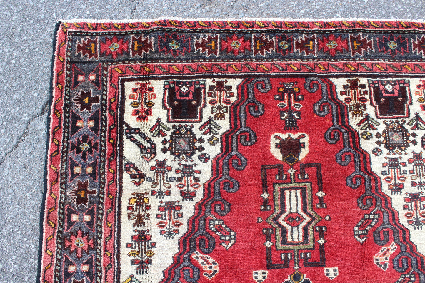 Red White 4x7 Vintage Tribal Oriental Persian Handmade Rug