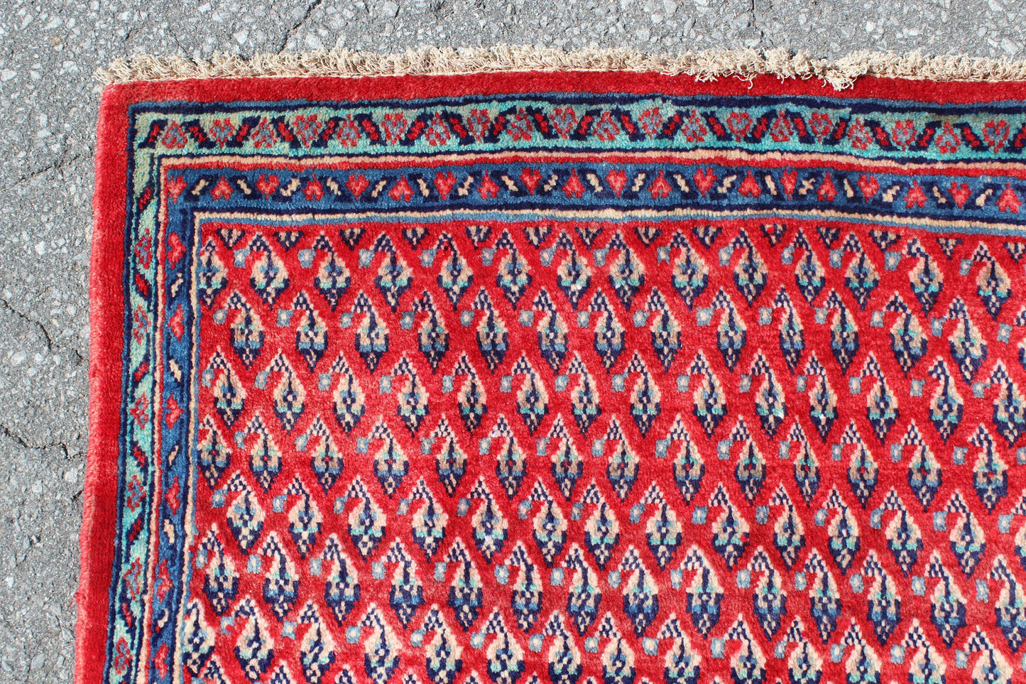 Red Blue 4x4 Vintage Tribal Wool Area Rug