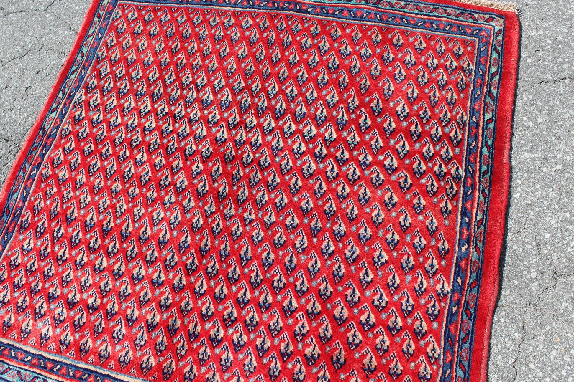 Red Blue 4x4 Vintage Tribal Wool Area Rug