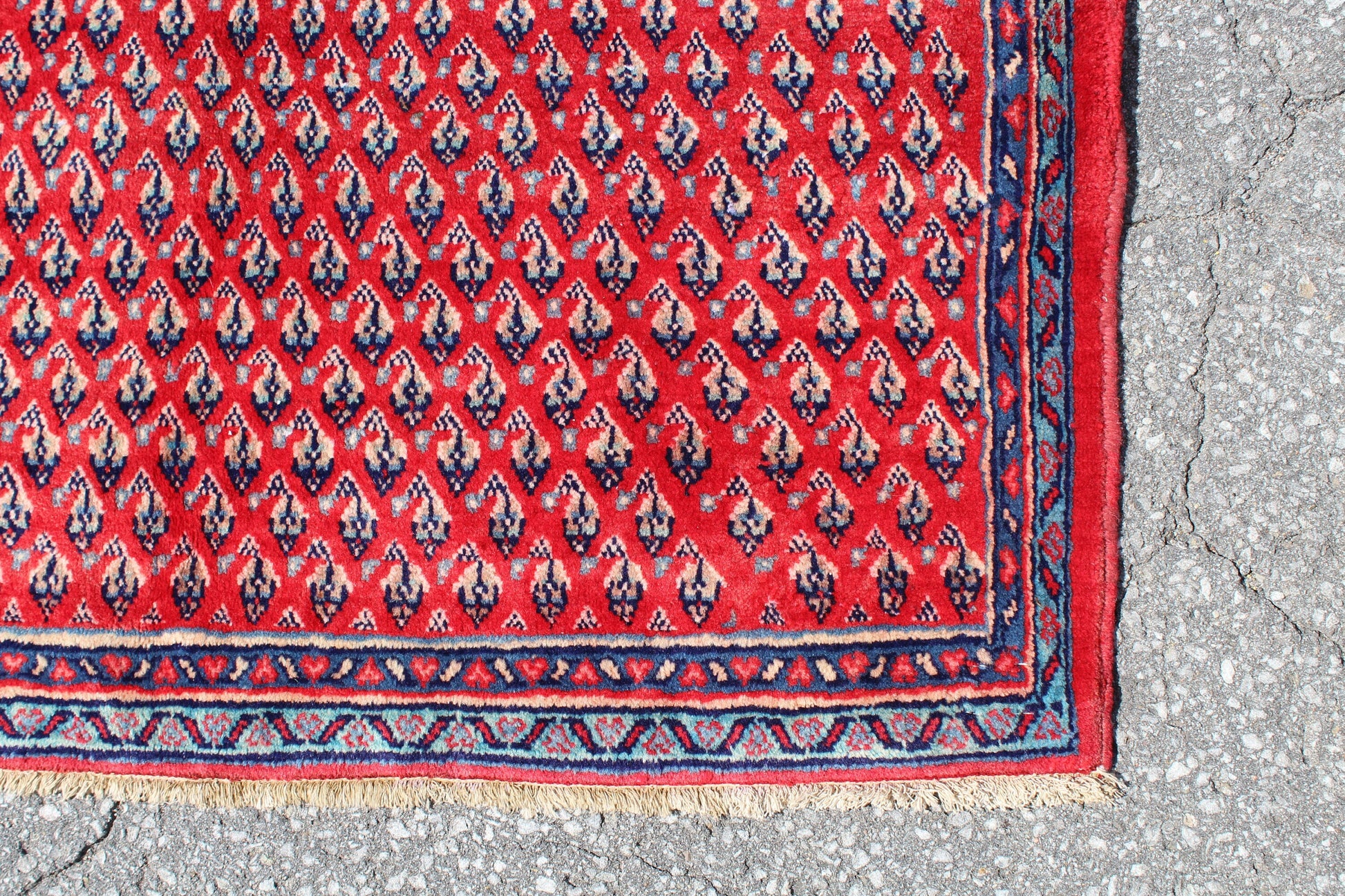 Red Blue 4x4 Vintage Tribal Wool Area Rug