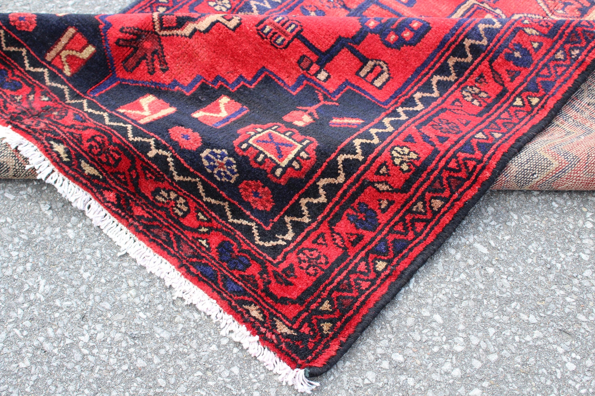 Red Blue 4x5 Vintage Handmade Rug