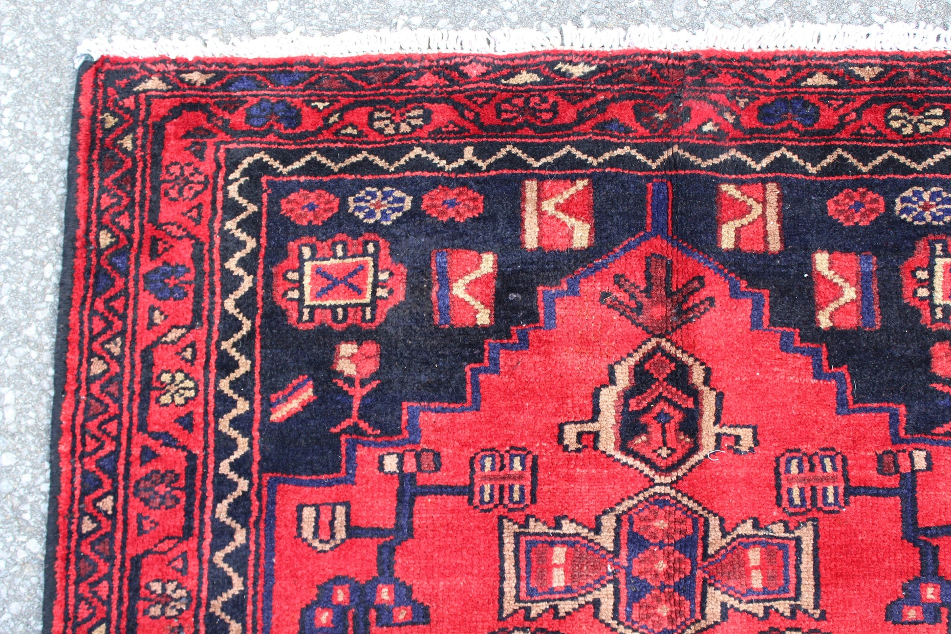 Red Blue 4x5 Vintage Handmade Rug