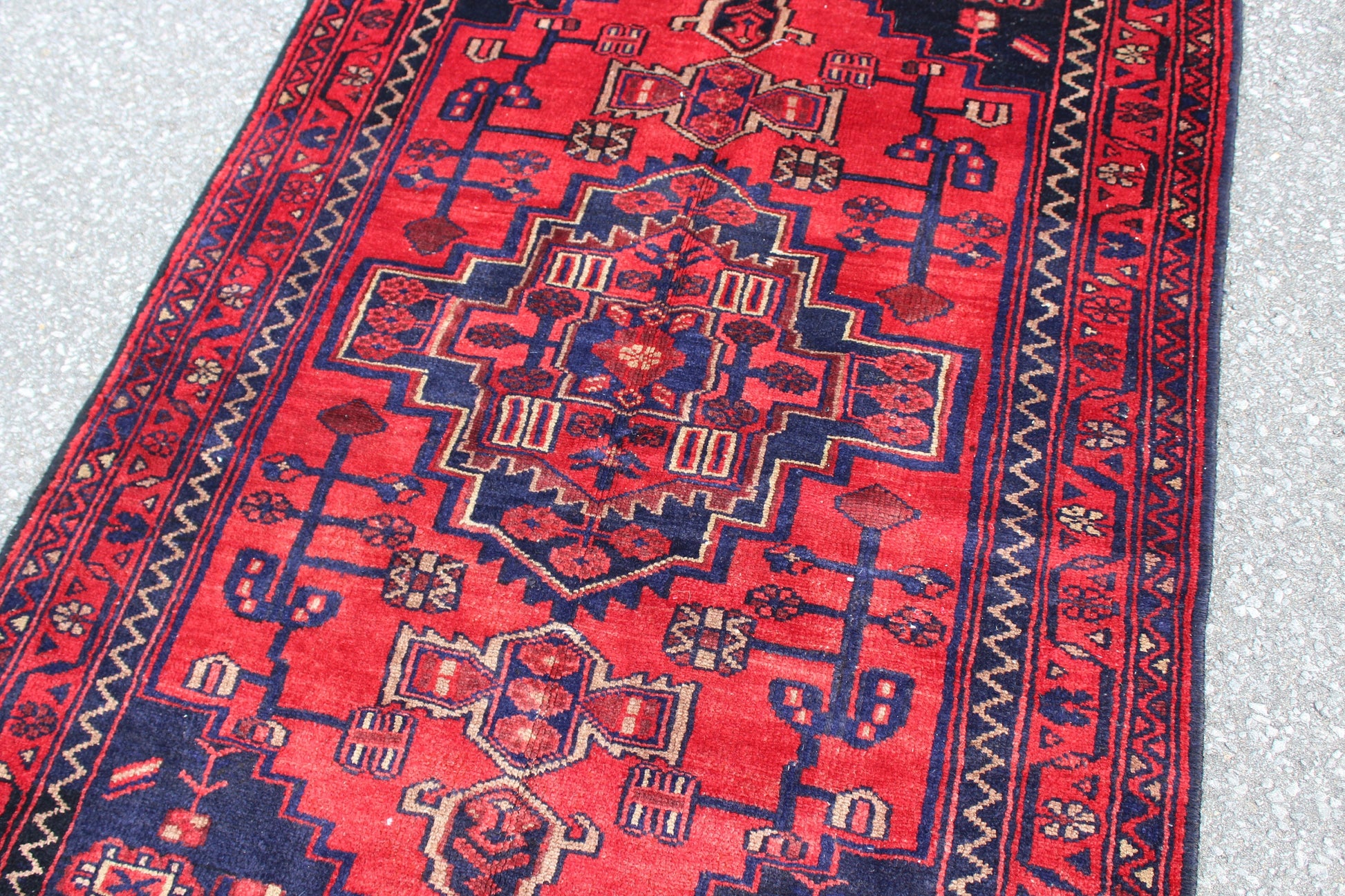 Red Blue 4x5 Vintage Handmade Rug